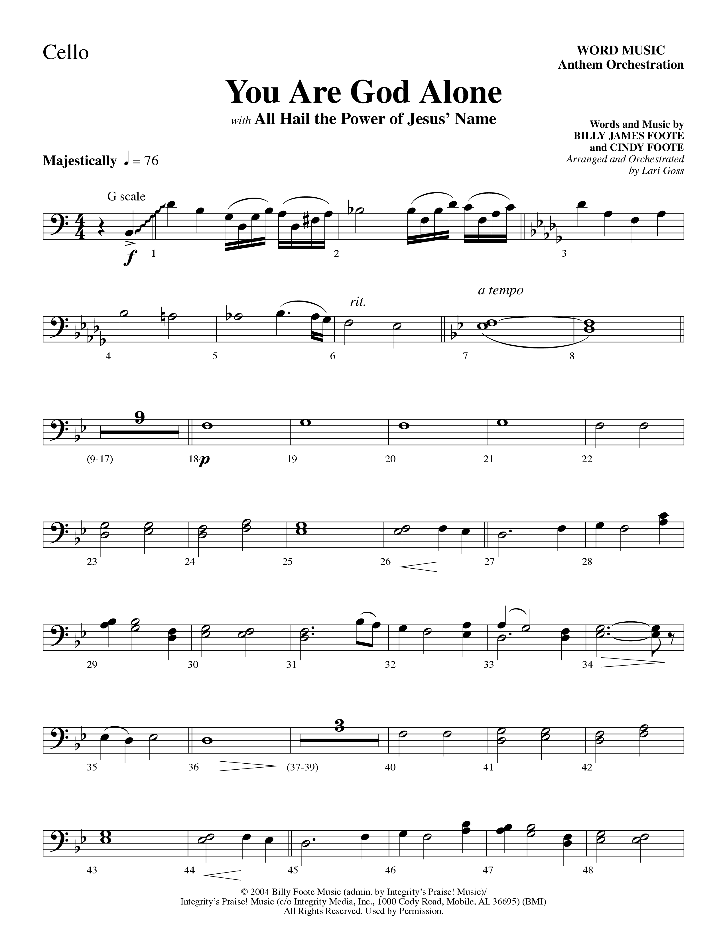 You Are God Alone (with All Hail The Power Of Jesus' Name) (Choral Anthem SATB) Cello (Word Music Choral / Arr. Lari Goss)
