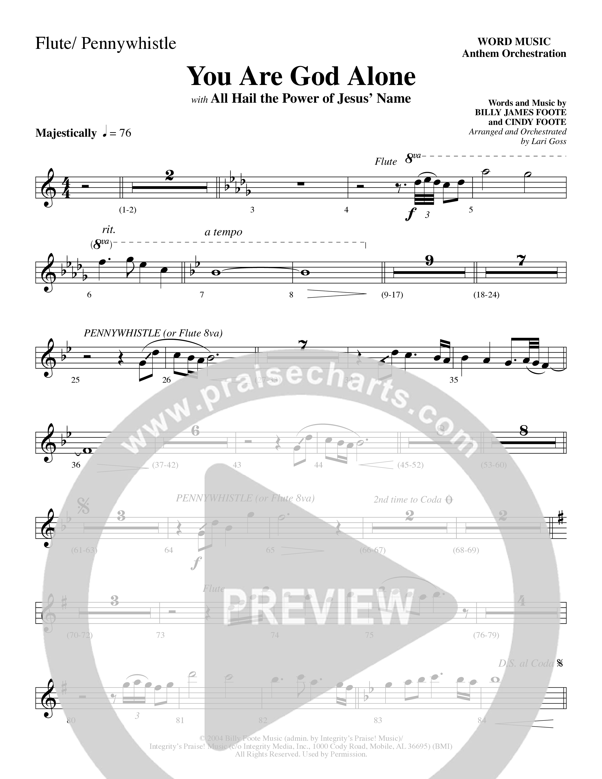 You Are God Alone (with All Hail The Power Of Jesus' Name) (Choral Anthem SATB) Flute (Word Music Choral / Arr. Lari Goss)