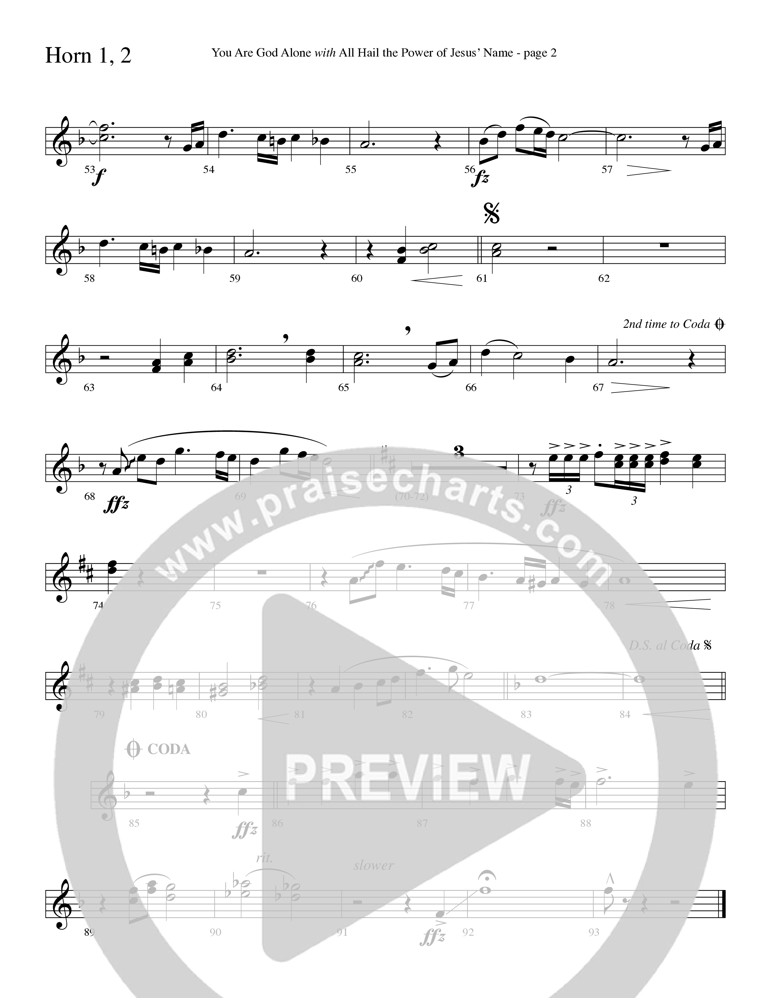 You Are God Alone (with All Hail The Power Of Jesus' Name) (Choral Anthem SATB) French Horn 1/2 (Word Music Choral / Arr. Lari Goss)