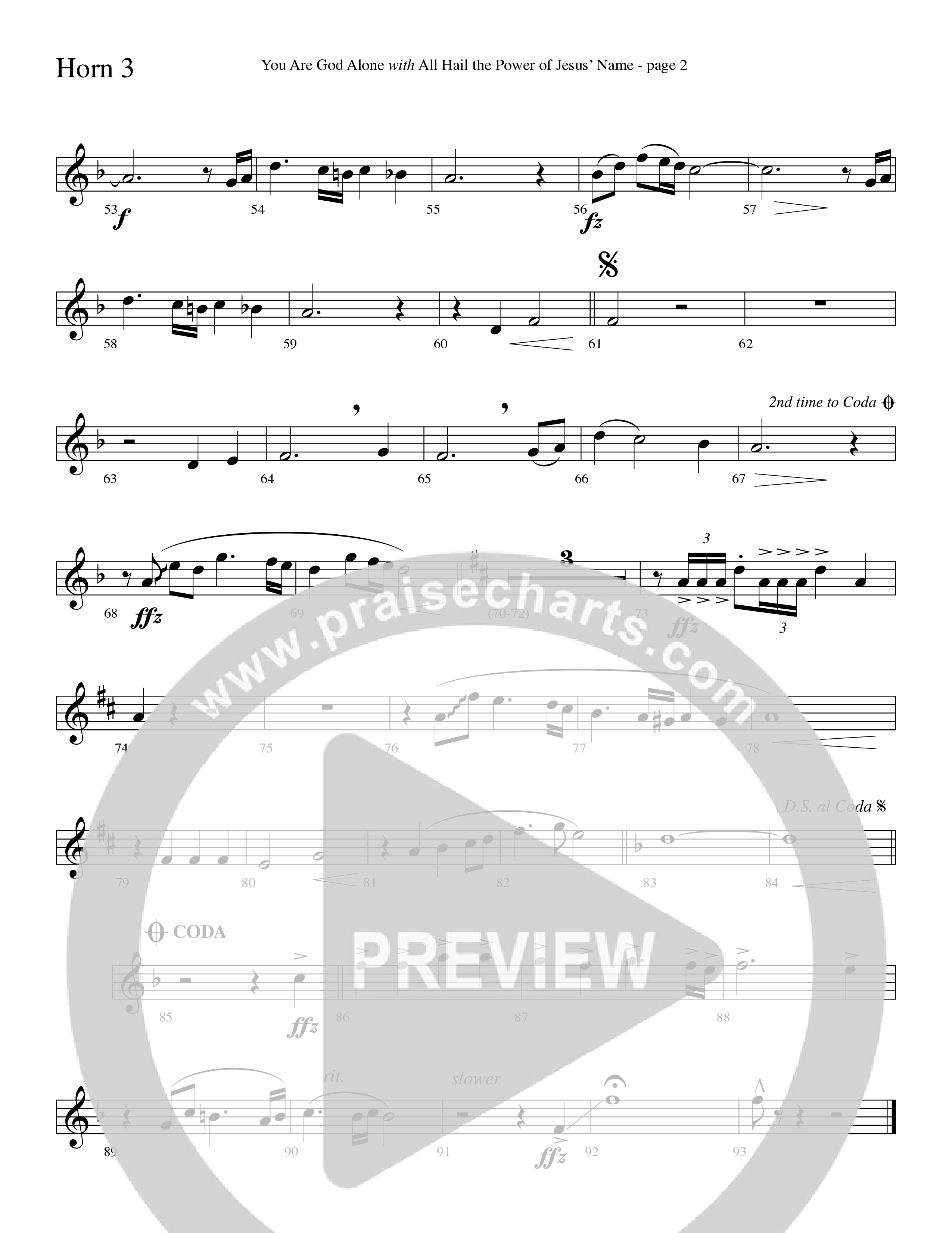 You Are God Alone (with All Hail The Power Of Jesus' Name) (Choral Anthem SATB) French Horn 3 (Word Music Choral / Arr. Lari Goss)