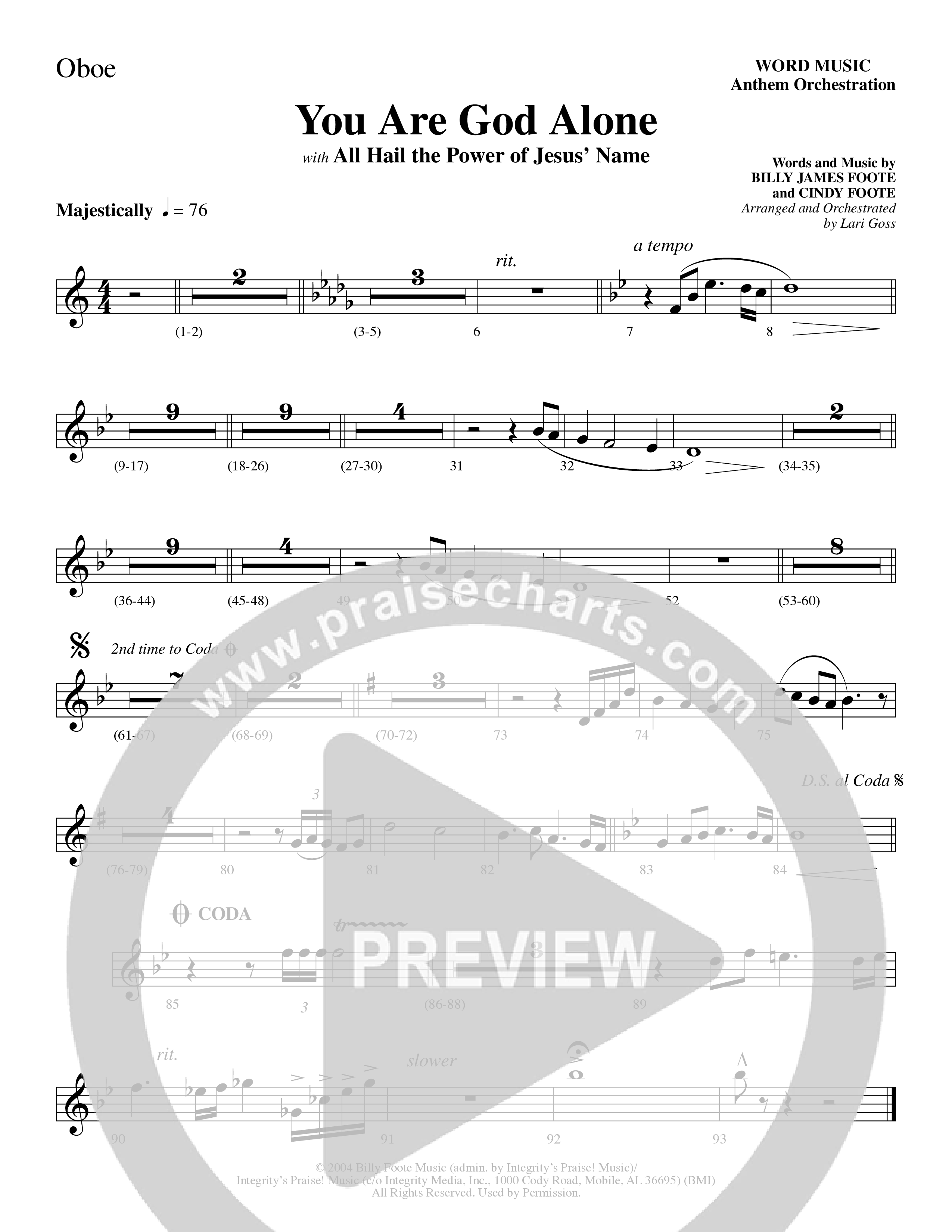 You Are God Alone (with All Hail The Power Of Jesus' Name) (Choral Anthem SATB) Oboe (Word Music Choral / Arr. Lari Goss)