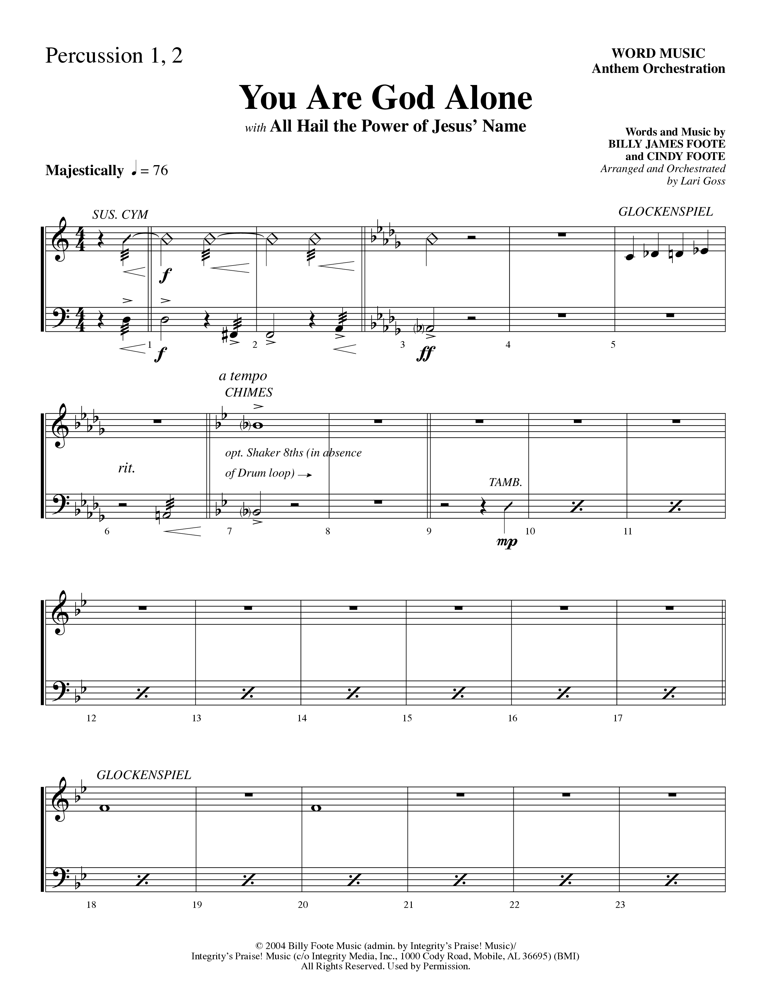 You Are God Alone (with All Hail The Power Of Jesus' Name) (Choral Anthem SATB) Percussion 1/2 (Word Music Choral / Arr. Lari Goss)