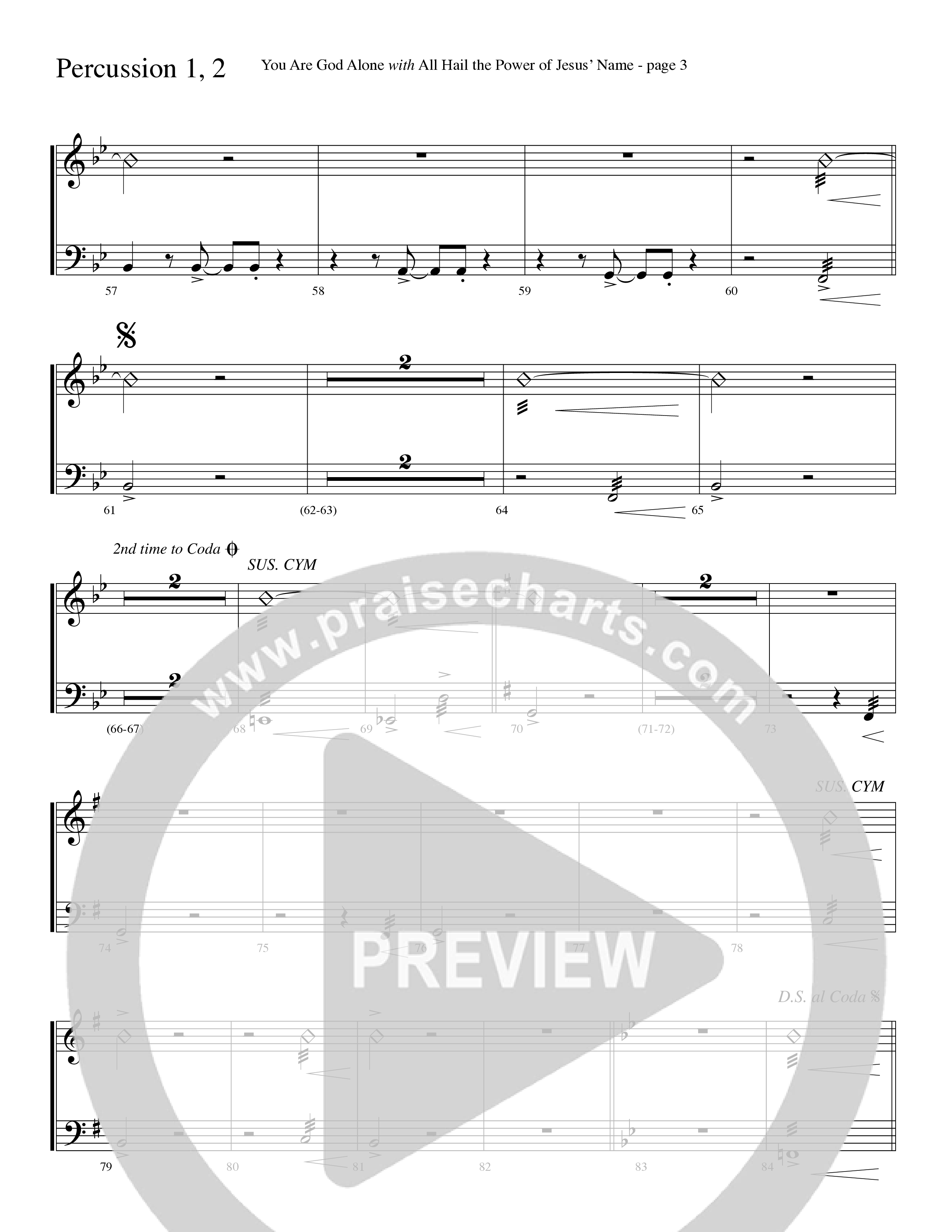 You Are God Alone (with All Hail The Power Of Jesus' Name) (Choral Anthem SATB) Percussion 1/2 (Word Music Choral / Arr. Lari Goss)