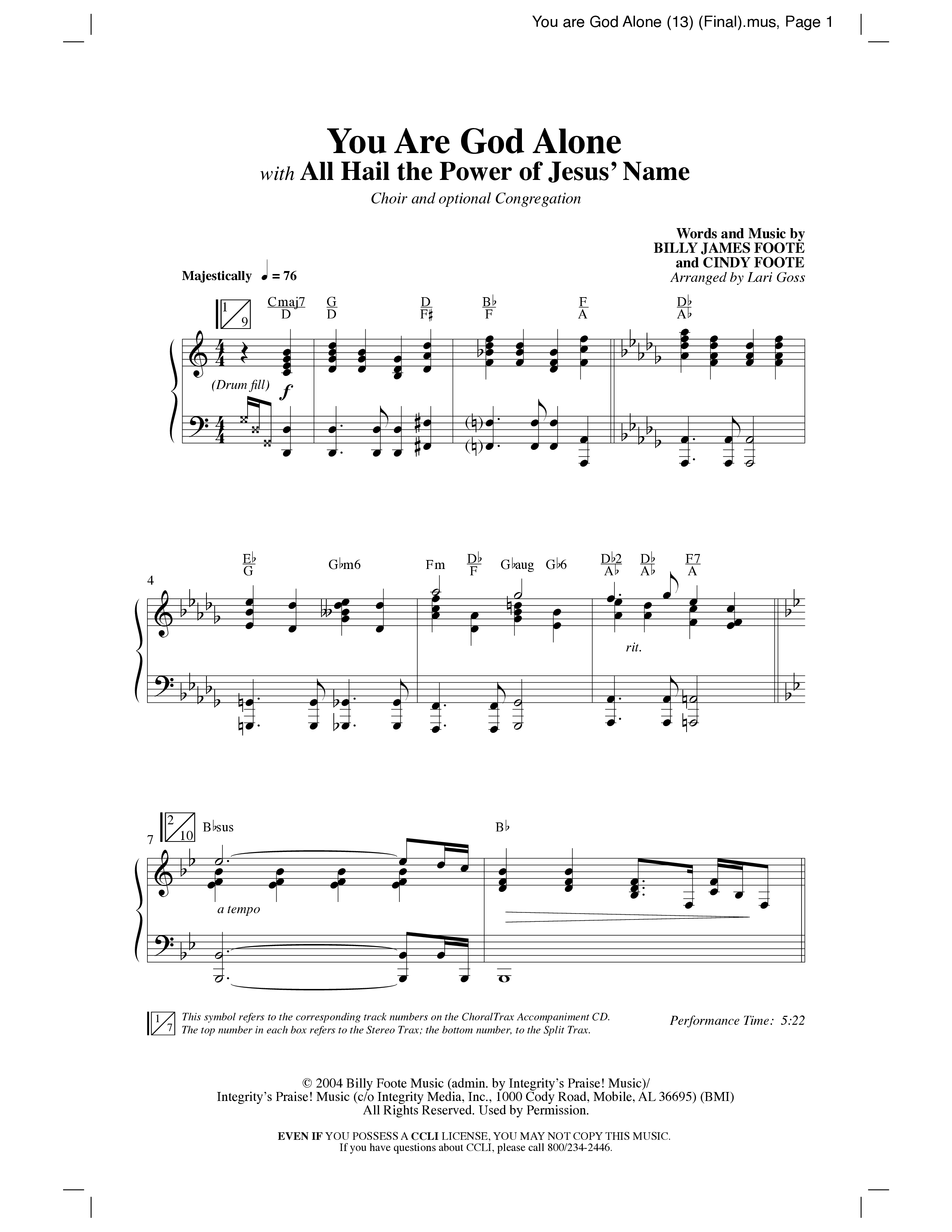 You Are God Alone (with All Hail The Power Of Jesus' Name) (Choral Anthem SATB) Anthem (SATB/Piano) (Word Music Choral / Arr. Lari Goss)