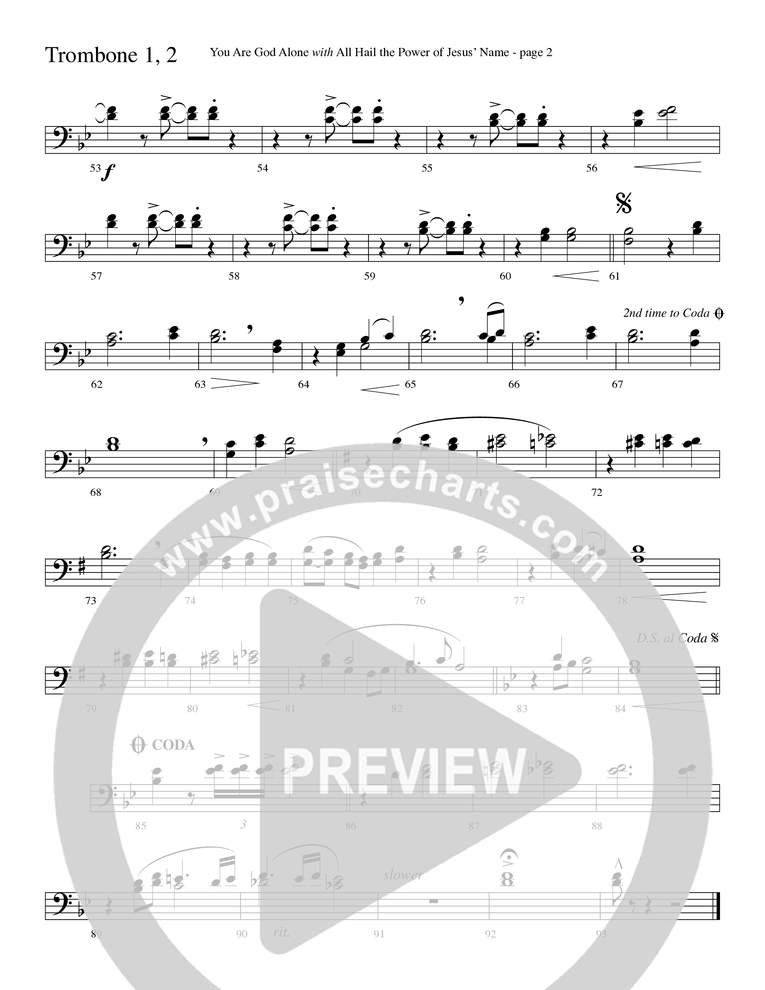 You Are God Alone (with All Hail The Power Of Jesus' Name) (Choral Anthem SATB) Trombone 1/2 (Word Music Choral / Arr. Lari Goss)