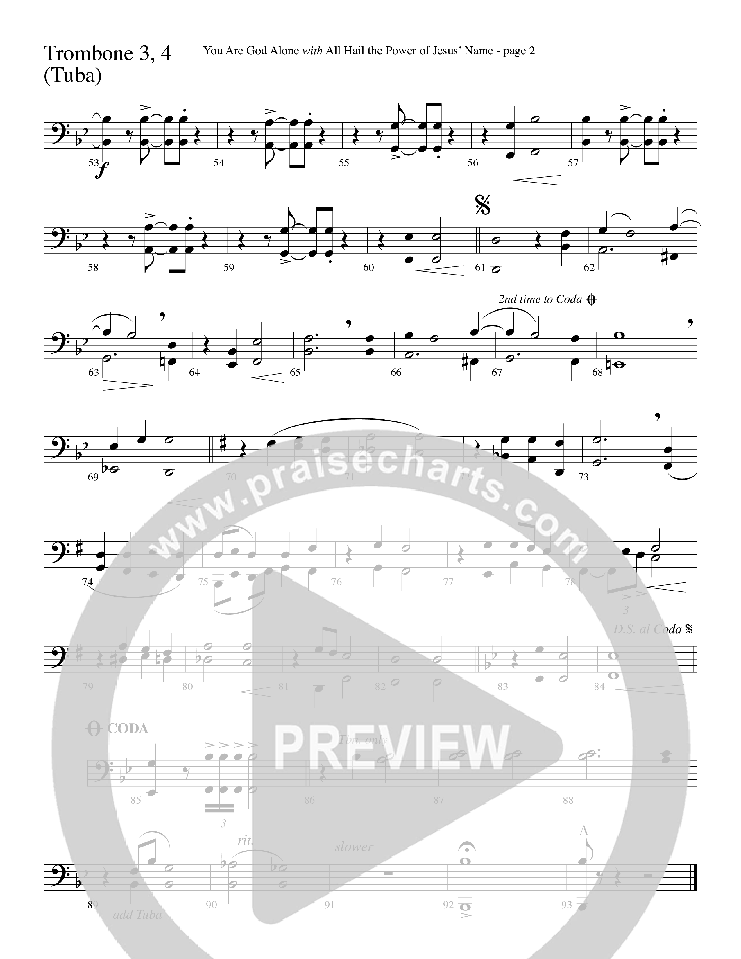 You Are God Alone (with All Hail The Power Of Jesus' Name) (Choral Anthem SATB) Trombone 3/Tuba (Word Music Choral / Arr. Lari Goss)