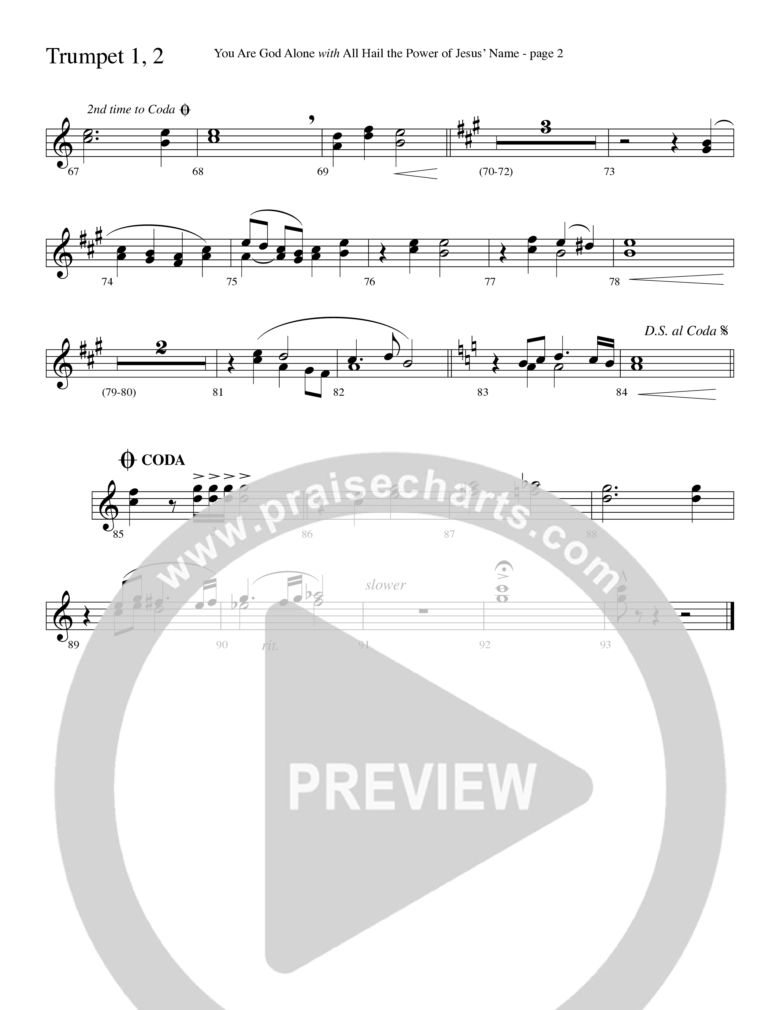 You Are God Alone (with All Hail The Power Of Jesus' Name) (Choral Anthem SATB) Trumpet 1,2 (Word Music Choral / Arr. Lari Goss)