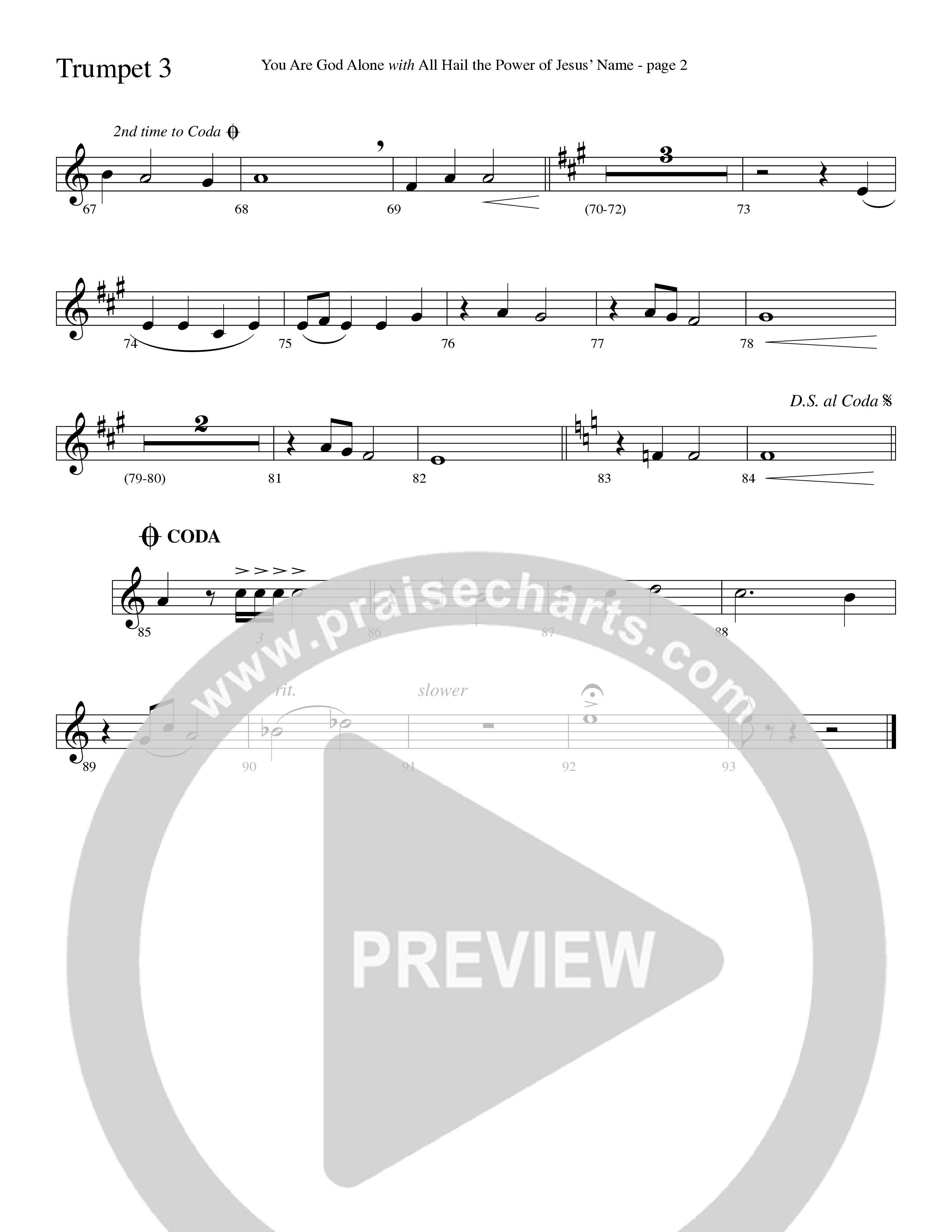 You Are God Alone (with All Hail The Power Of Jesus' Name) (Choral Anthem SATB) Trumpet 3 (Word Music Choral / Arr. Lari Goss)