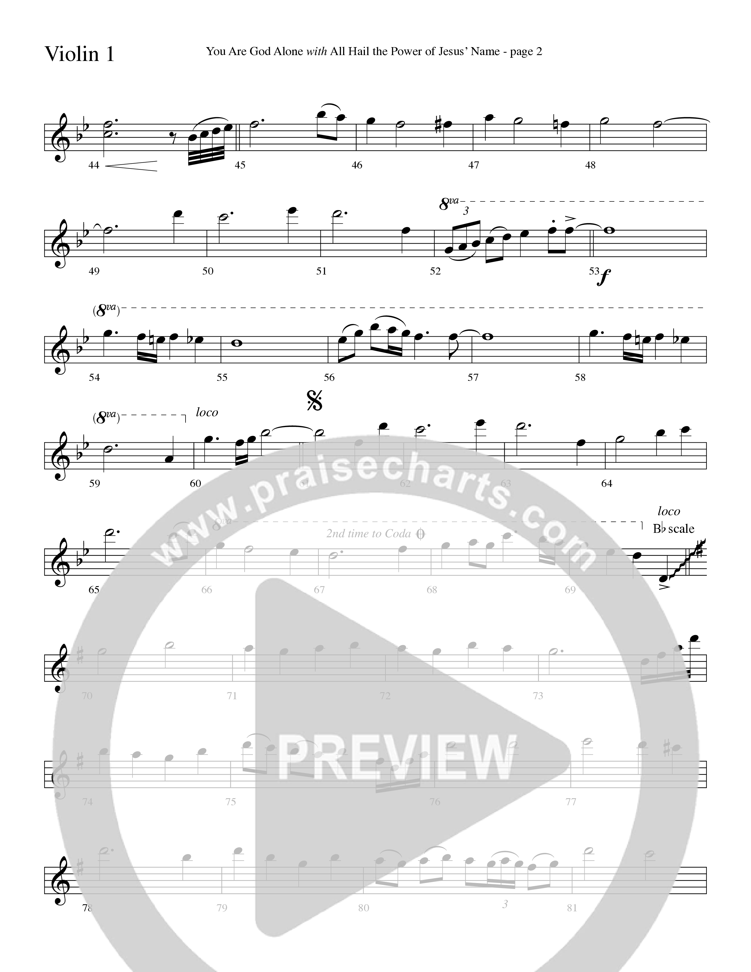 You Are God Alone (with All Hail The Power Of Jesus' Name) (Choral Anthem SATB) Violin 1/2 (Word Music Choral / Arr. Lari Goss)