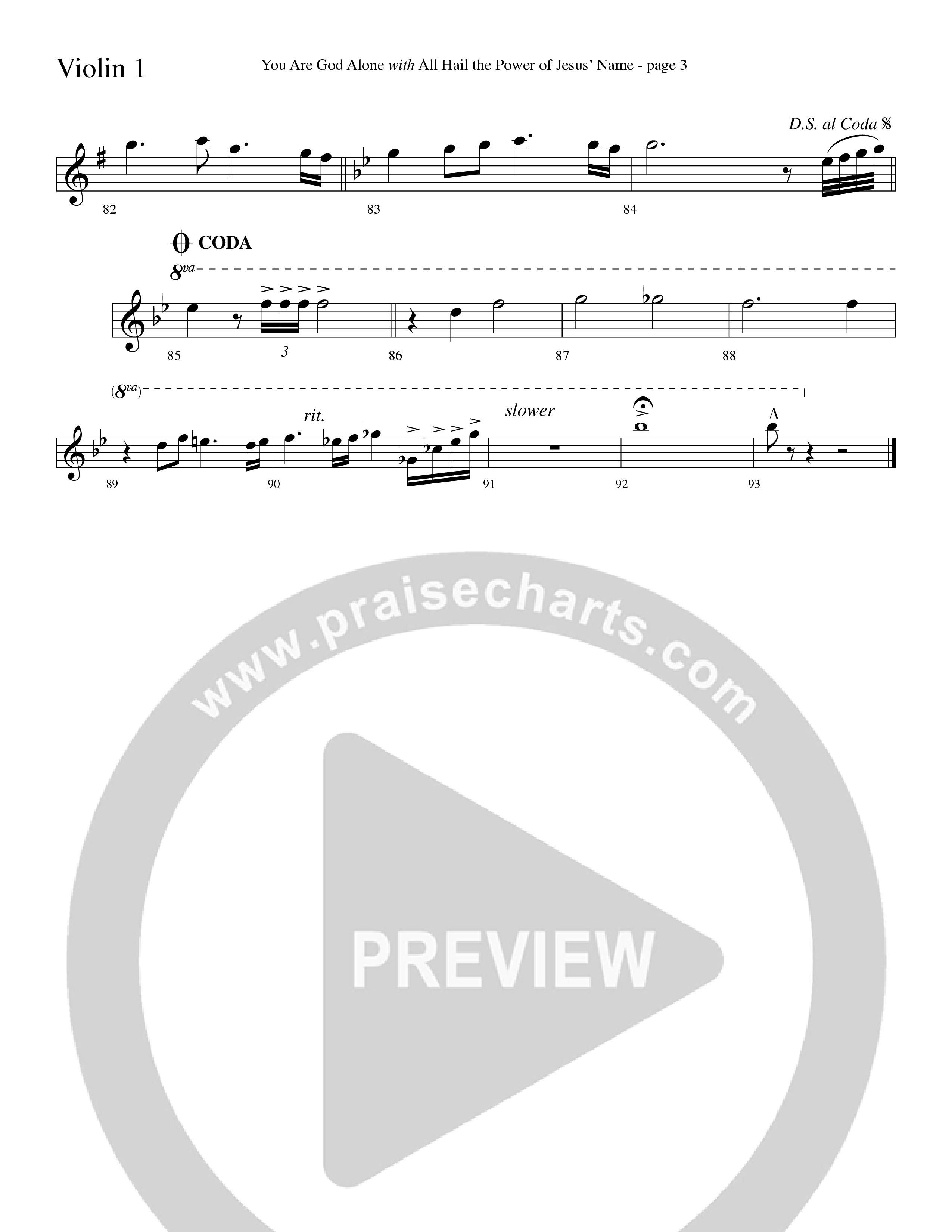 You Are God Alone (with All Hail The Power Of Jesus' Name) (Choral Anthem SATB) Violin 1/2 (Word Music Choral / Arr. Lari Goss)