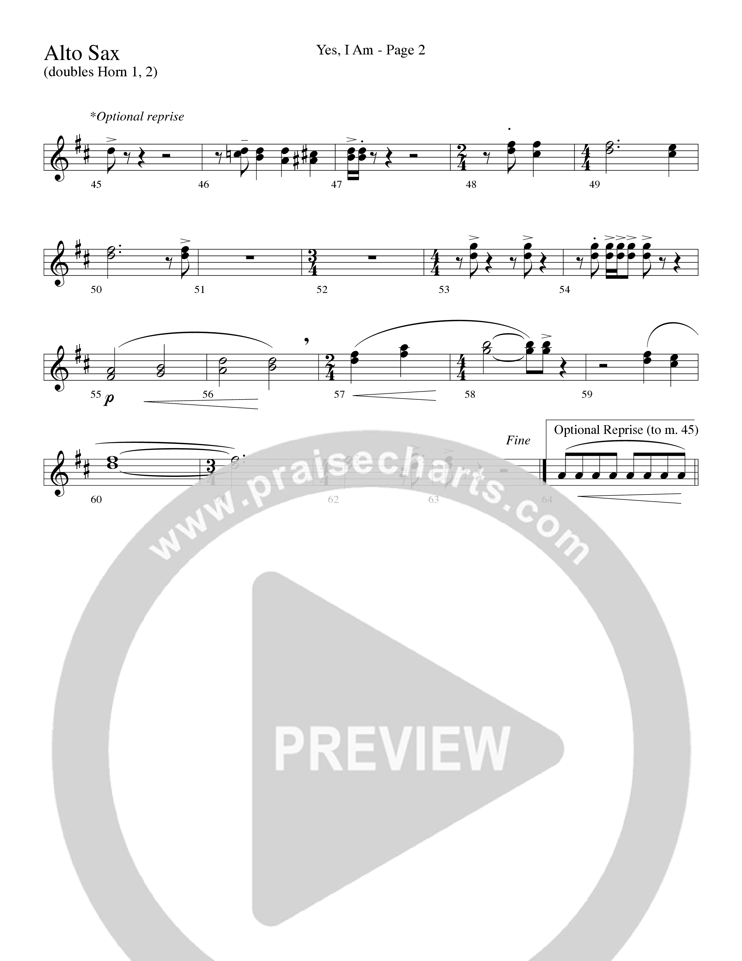 Yes I Am (with Some Sweet Day and Some Day) (Choral Anthem SATB) Alto Sax (Word Music Choral / Arr. Mike Speck / Arr. Lari Goss / Arr. Danny Zaloudik / Orch. Lari Goss)
