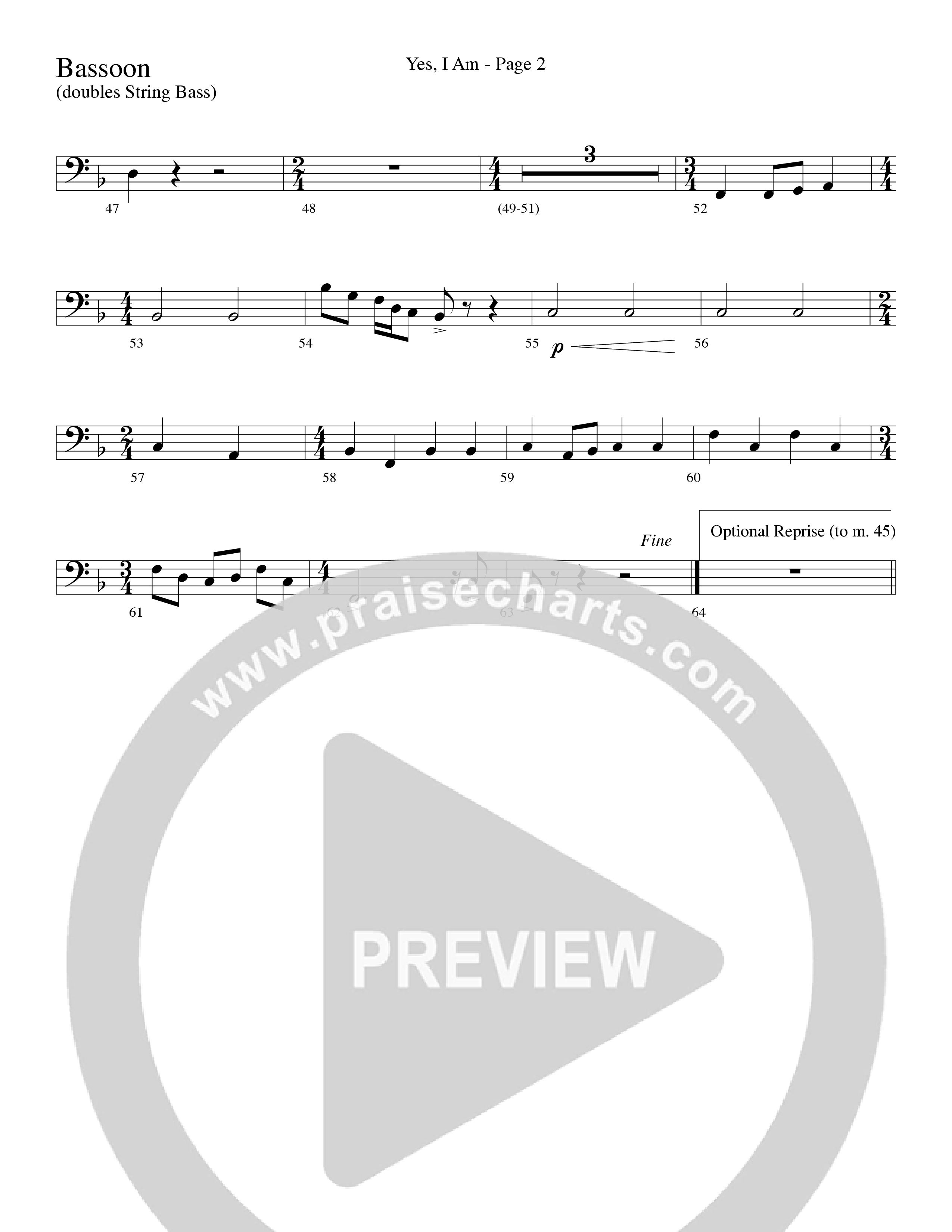 Yes I Am (with Some Sweet Day and Some Day) (Choral Anthem SATB) Bassoon (Word Music Choral / Arr. Mike Speck / Arr. Lari Goss / Arr. Danny Zaloudik / Orch. Lari Goss)
