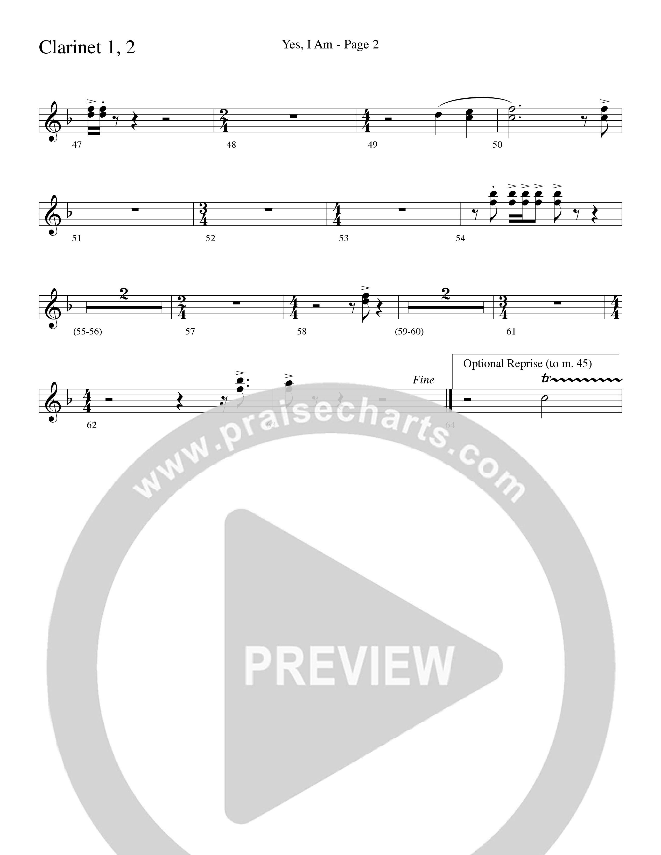 Yes I Am (with Some Sweet Day and Some Day) (Choral Anthem SATB) Clarinet 1/2 (Word Music Choral / Arr. Mike Speck / Arr. Lari Goss / Arr. Danny Zaloudik / Orch. Lari Goss)