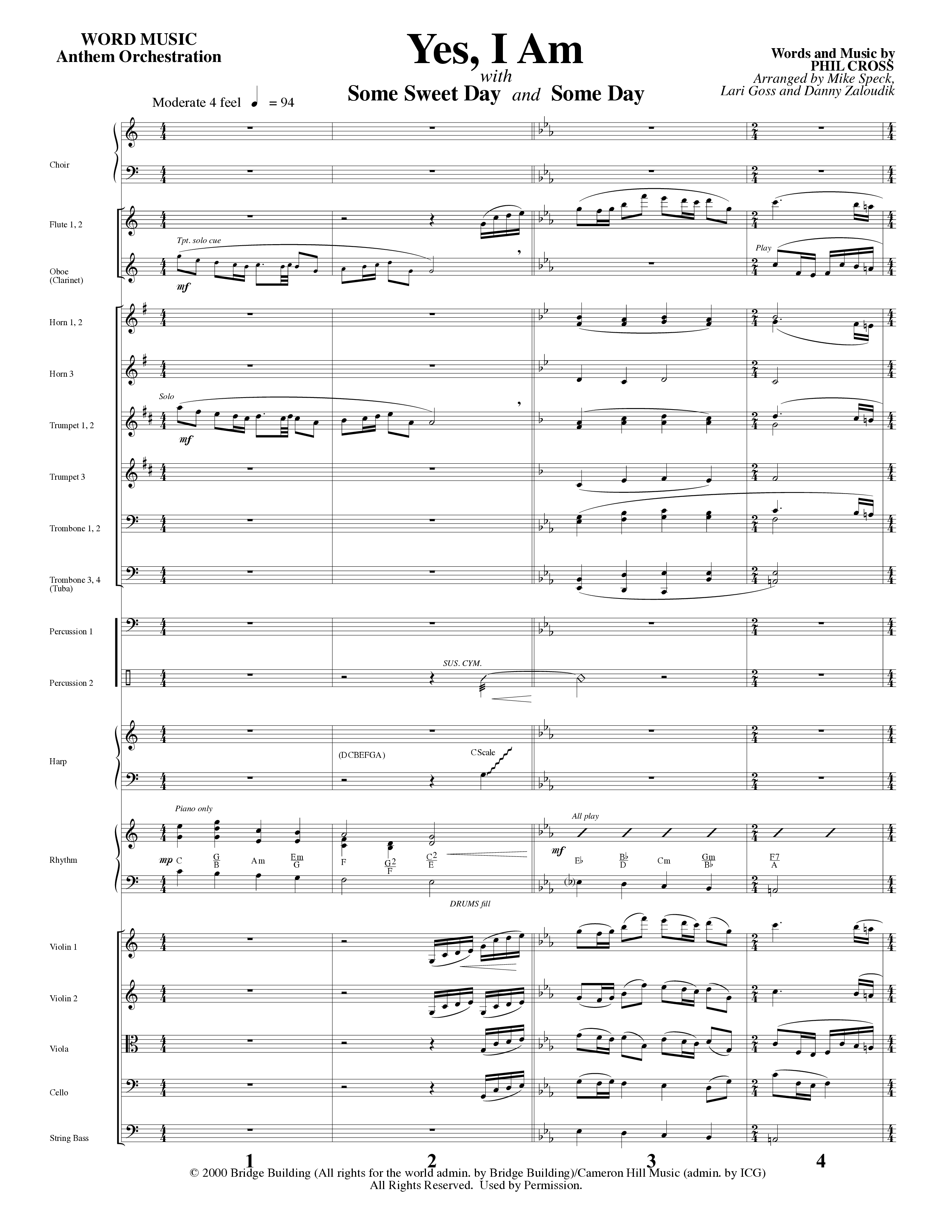 Yes I Am (with Some Sweet Day and Some Day) (Choral Anthem SATB) Orchestration (Word Music Choral / Arr. Mike Speck / Arr. Lari Goss / Arr. Danny Zaloudik / Orch. Lari Goss)