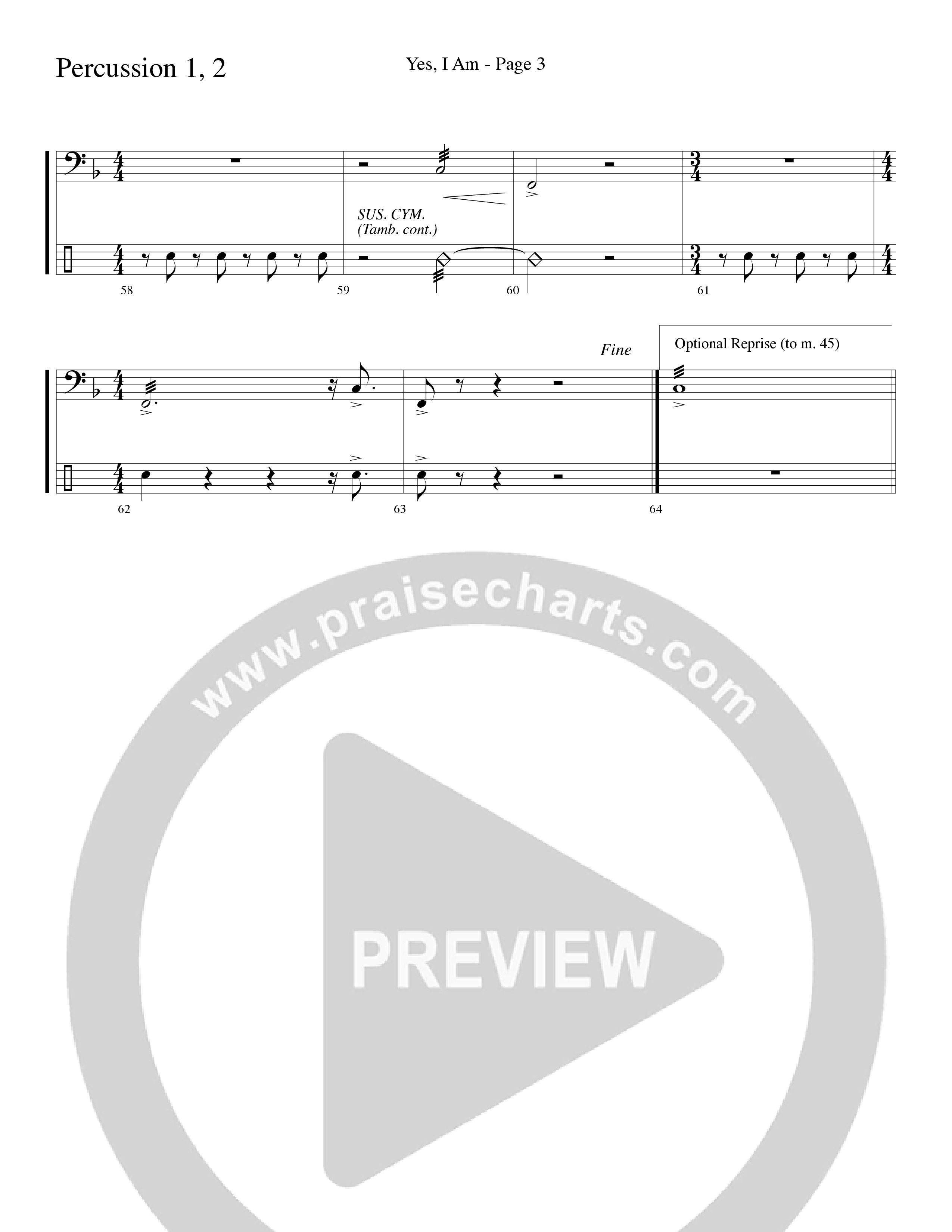 Yes I Am (with Some Sweet Day and Some Day) (Choral Anthem SATB) Percussion 1/2 (Word Music Choral / Arr. Mike Speck / Arr. Lari Goss / Arr. Danny Zaloudik / Orch. Lari Goss)