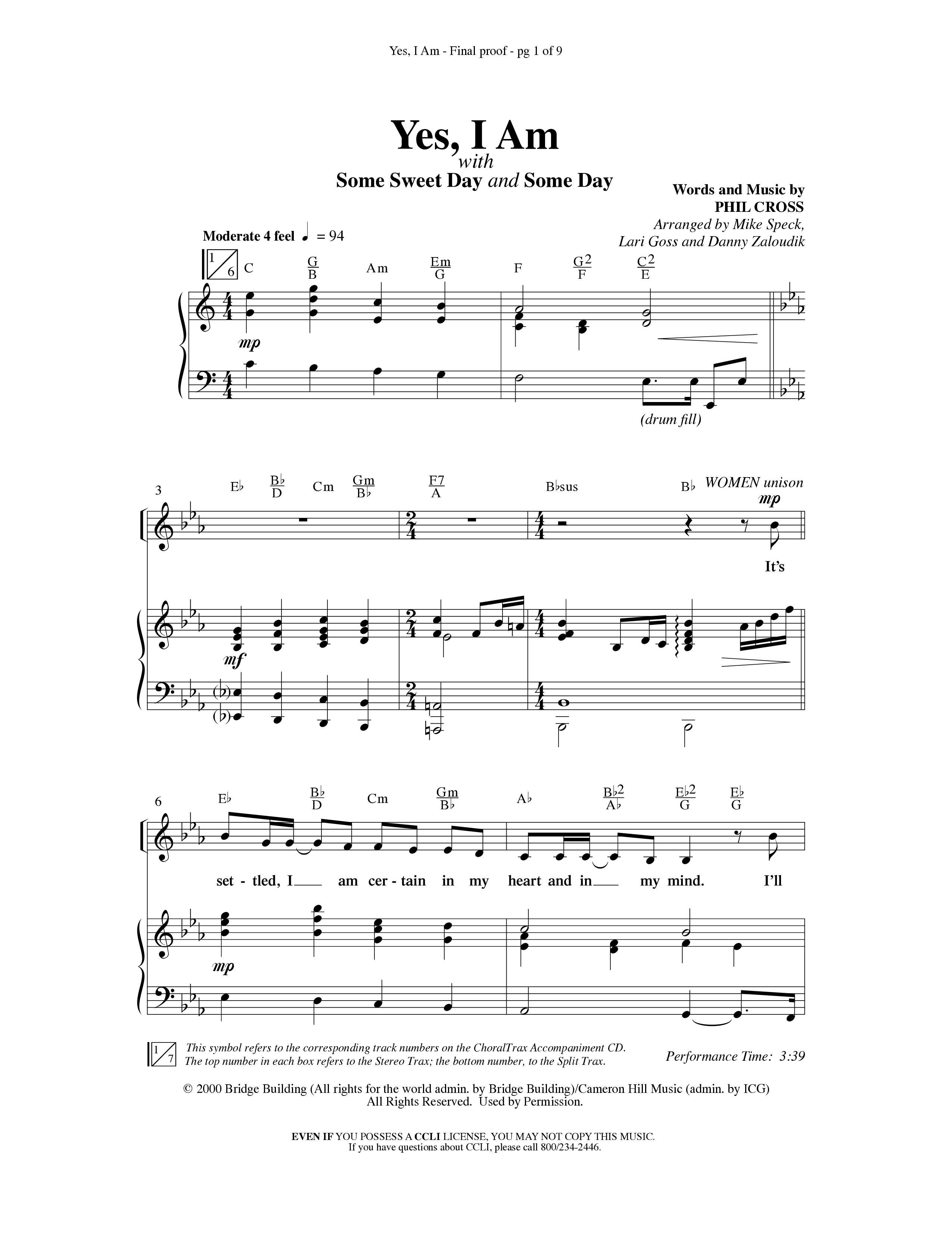 Yes I Am (with Some Sweet Day and Some Day) (Choral Anthem SATB) Anthem (SATB/Piano) (Word Music Choral / Arr. Mike Speck / Arr. Lari Goss / Arr. Danny Zaloudik / Orch. Lari Goss)