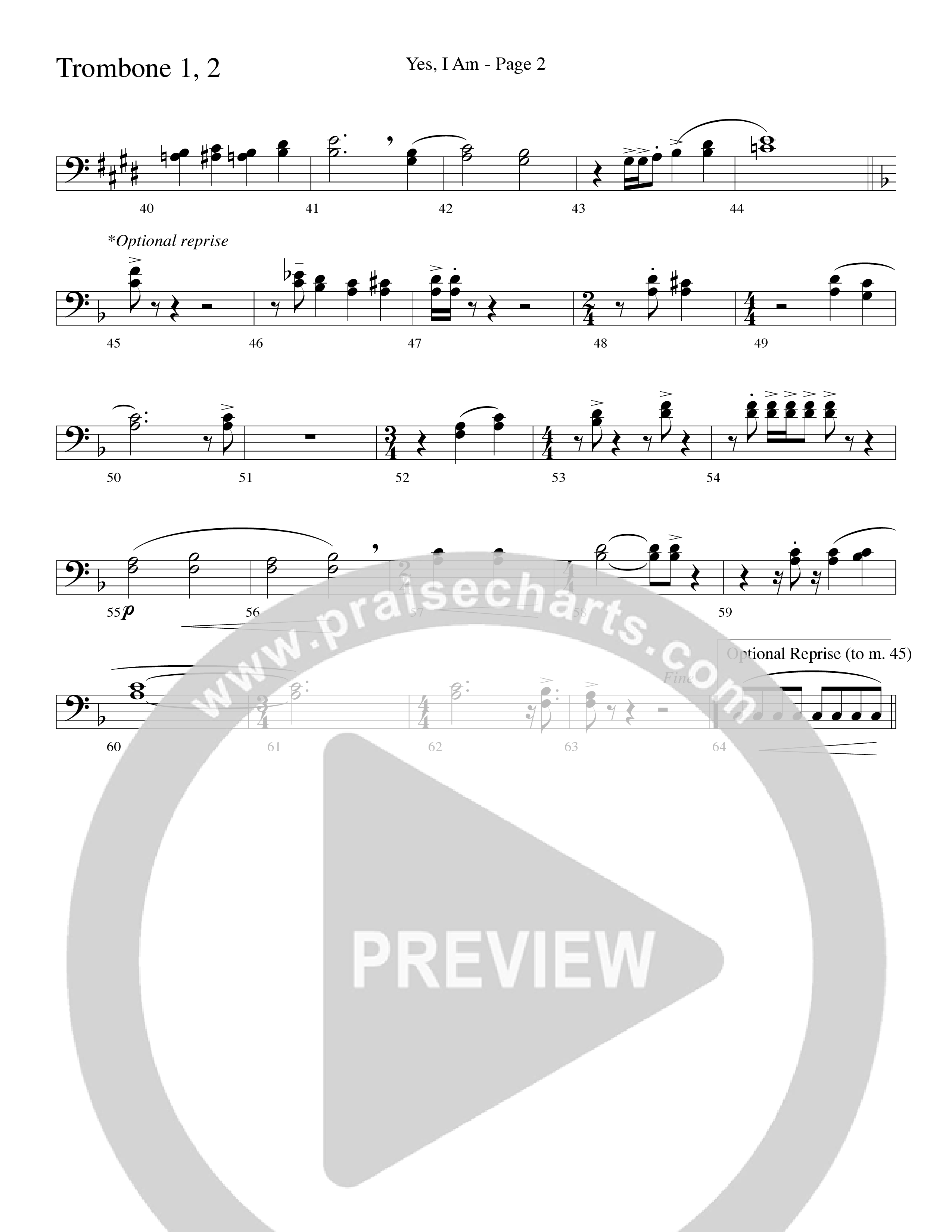 Yes I Am (with Some Sweet Day and Some Day) (Choral Anthem SATB) Trombone 1/2 (Word Music Choral / Arr. Mike Speck / Arr. Lari Goss / Arr. Danny Zaloudik / Orch. Lari Goss)