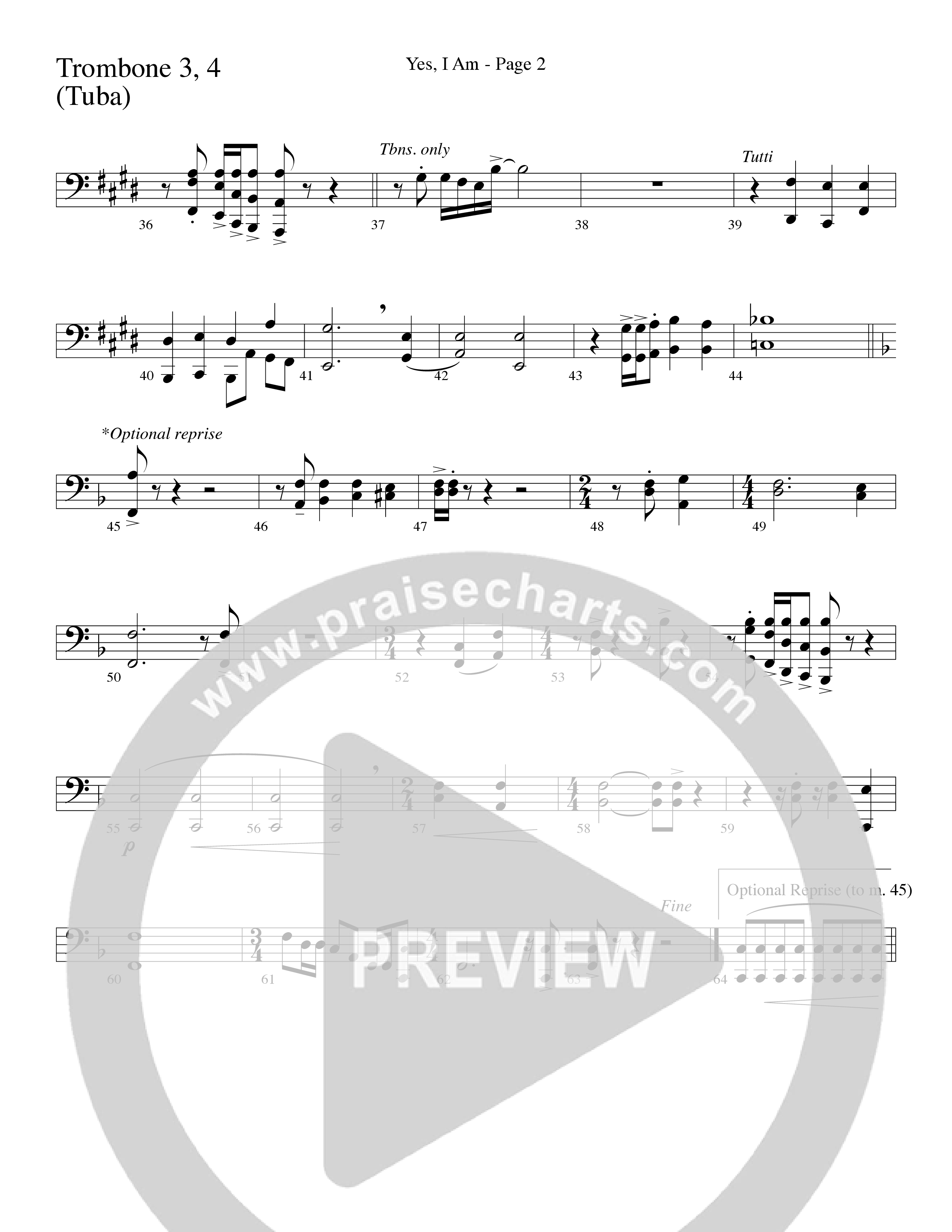 Yes I Am (with Some Sweet Day and Some Day) (Choral Anthem SATB) Trombone 3/4 (Word Music Choral / Arr. Mike Speck / Arr. Lari Goss / Arr. Danny Zaloudik / Orch. Lari Goss)