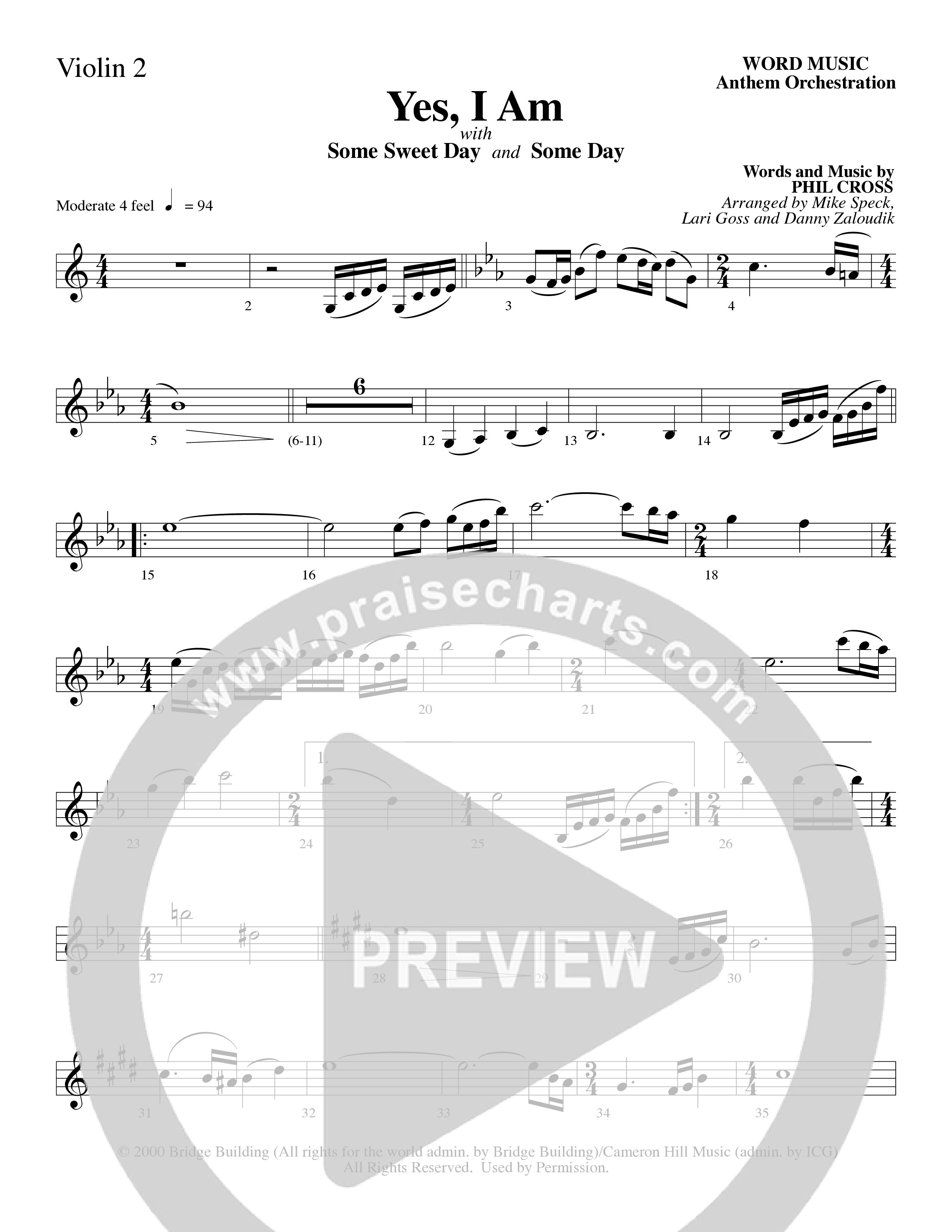 Yes I Am (with Some Sweet Day and Some Day) (Choral Anthem SATB) Violin 1/2 (Word Music Choral / Arr. Mike Speck / Arr. Lari Goss / Arr. Danny Zaloudik / Orch. Lari Goss)