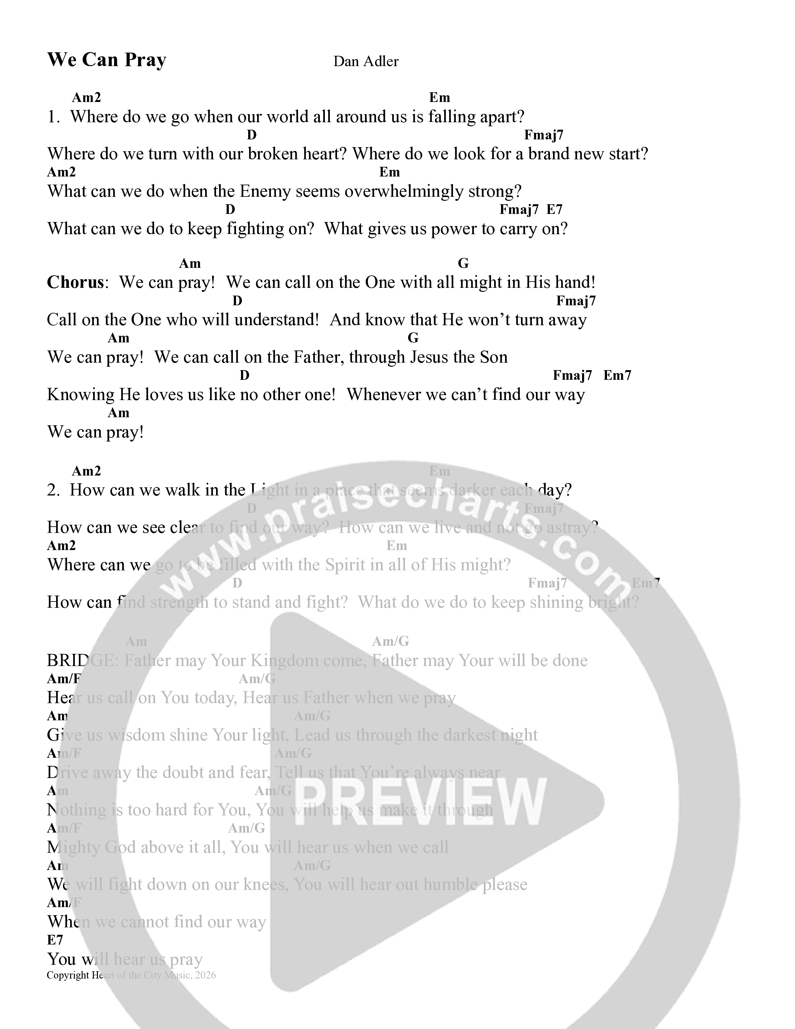 We Can Pray Chord Chart (Dan Adler)