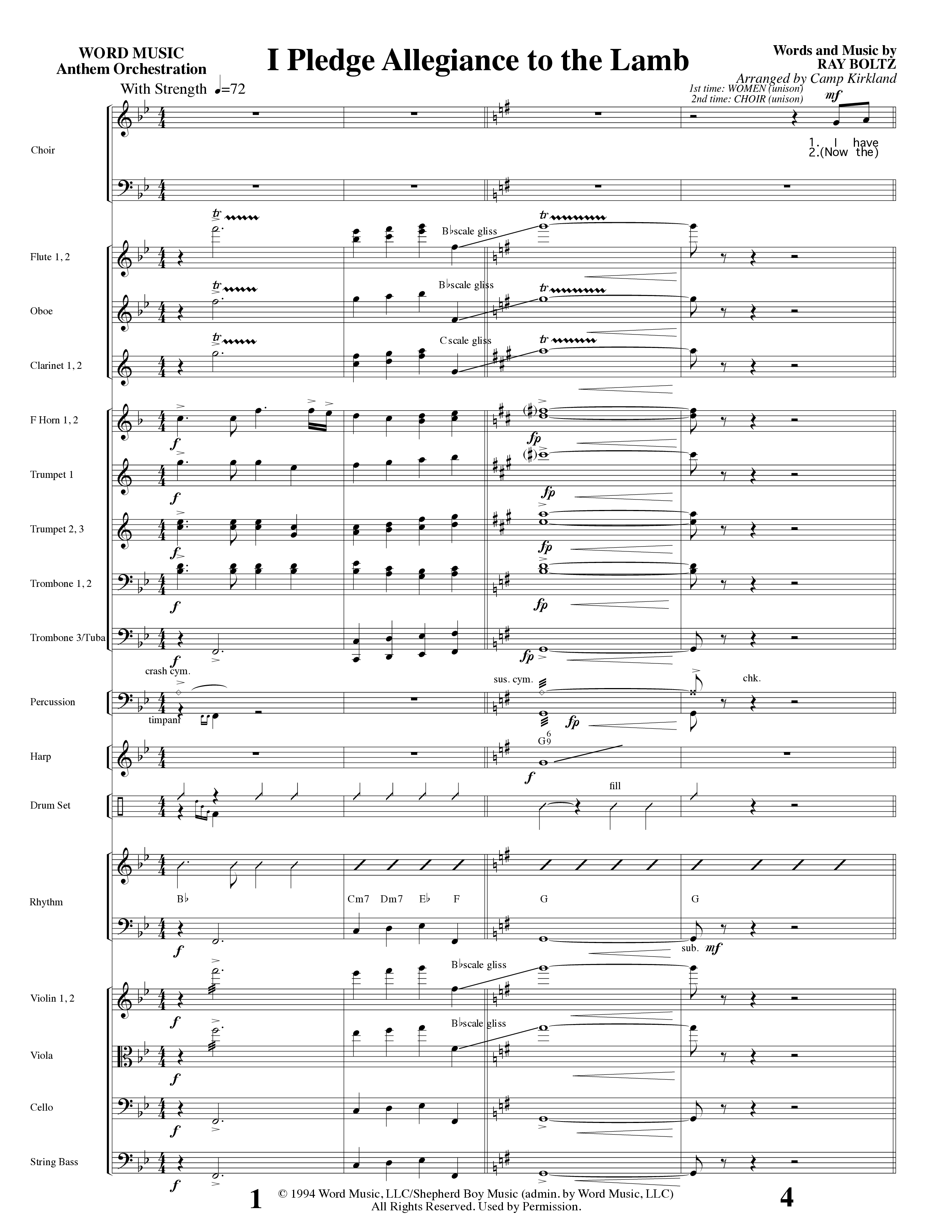 I Pledge Allegiance To The Lamb (Choral Anthem SATB) Orchestration (Word Music Choral / Arr. Camp Kirkland)