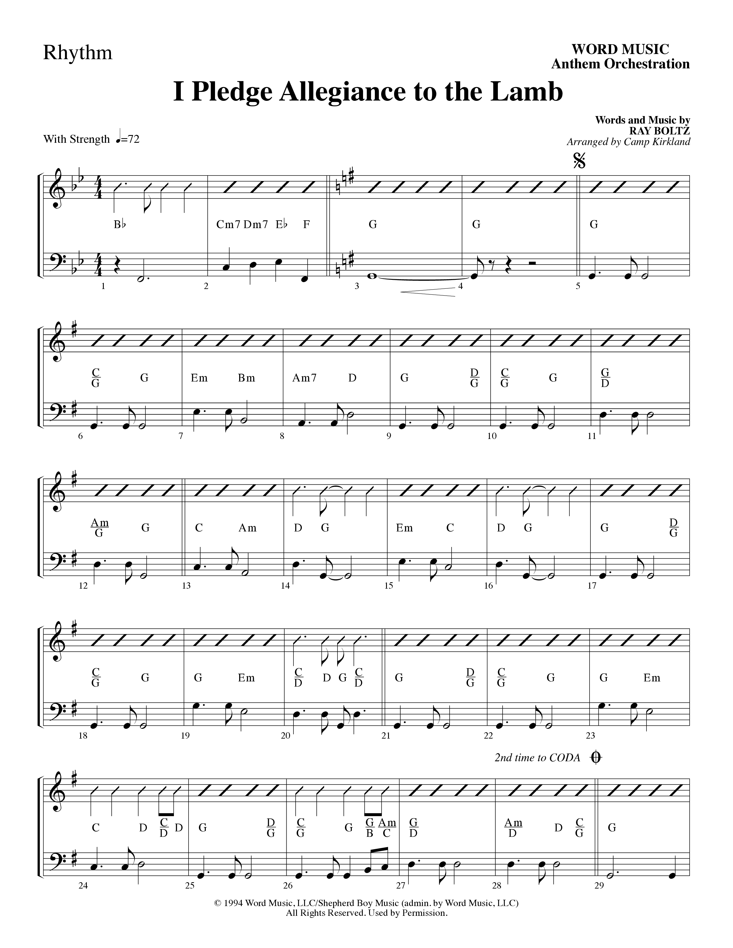 I Pledge Allegiance To The Lamb (Choral Anthem SATB) Rhythm Chart (Word Music Choral / Arr. Camp Kirkland)