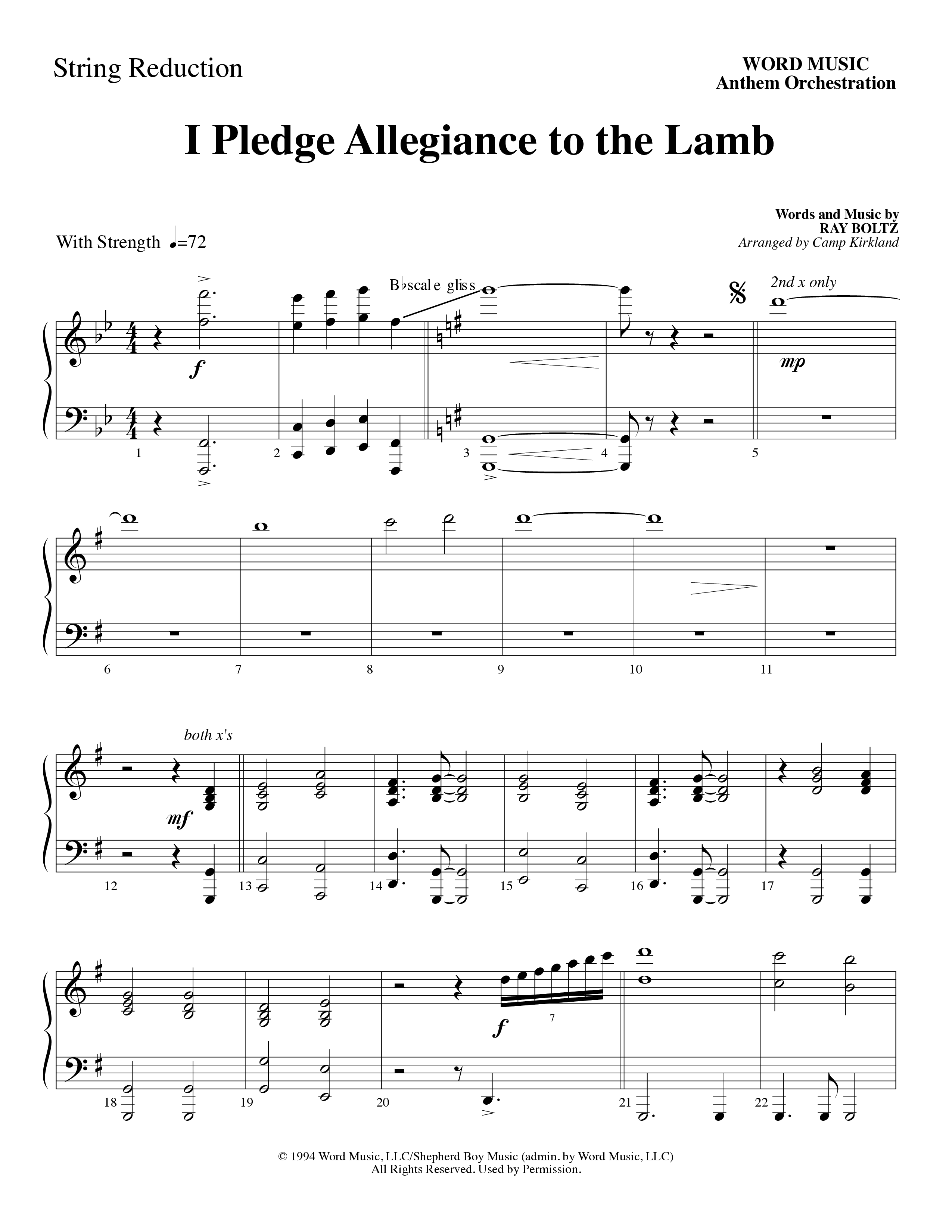 I Pledge Allegiance To The Lamb (Choral Anthem SATB) String Reduction (Word Music Choral / Arr. Camp Kirkland)