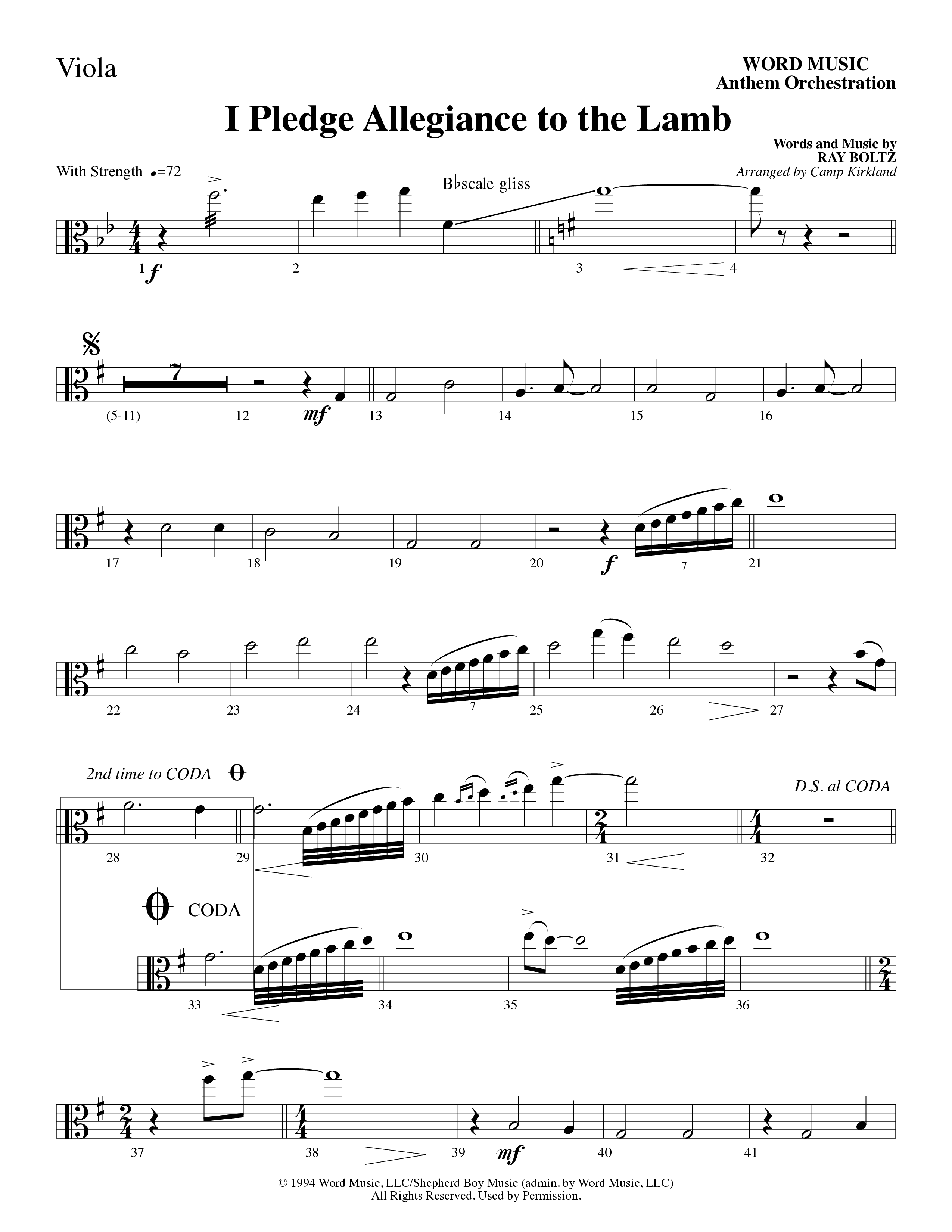 I Pledge Allegiance To The Lamb (Choral Anthem SATB) Viola (Word Music Choral / Arr. Camp Kirkland)