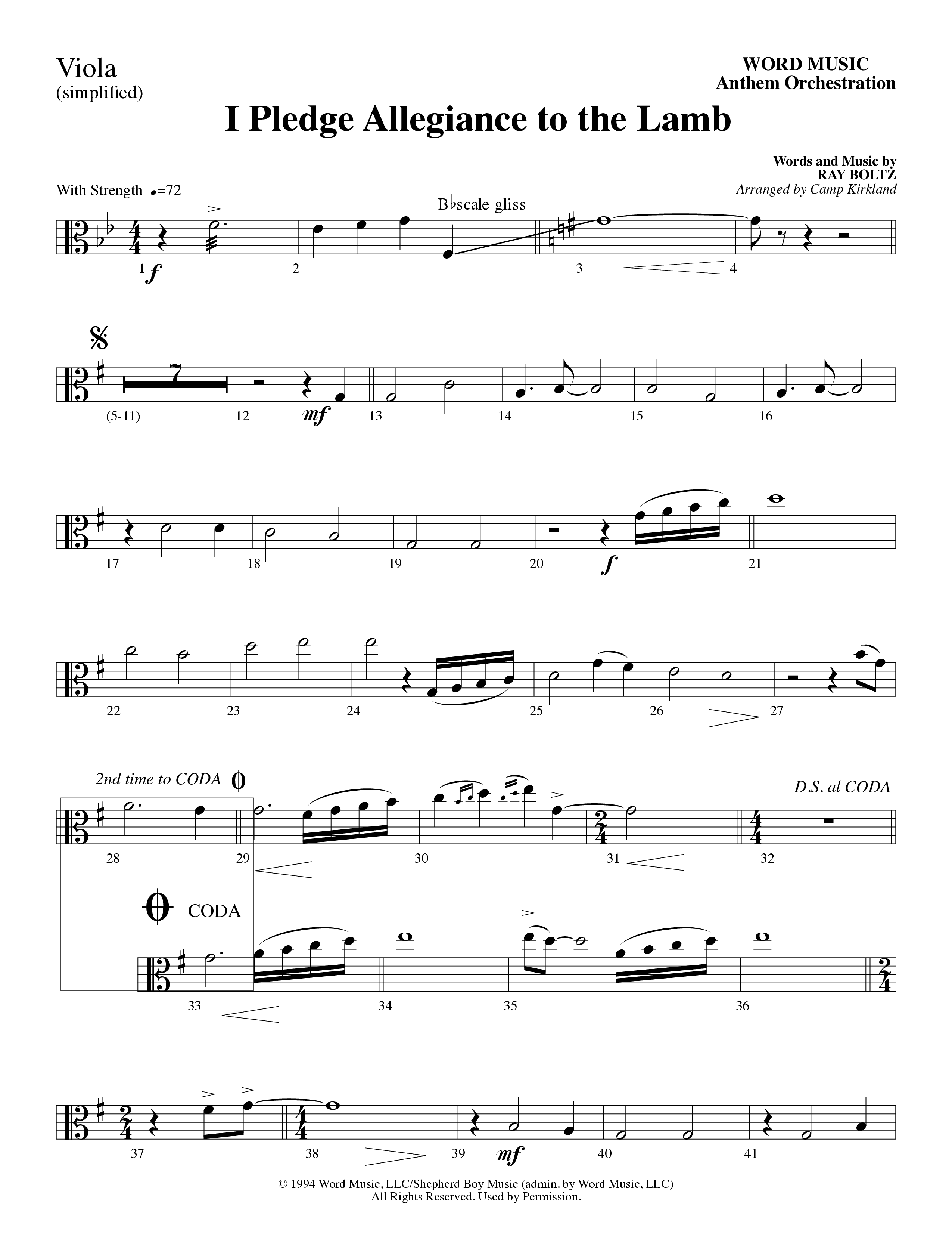 I Pledge Allegiance To The Lamb (Choral Anthem SATB) Viola (Word Music Choral / Arr. Camp Kirkland)