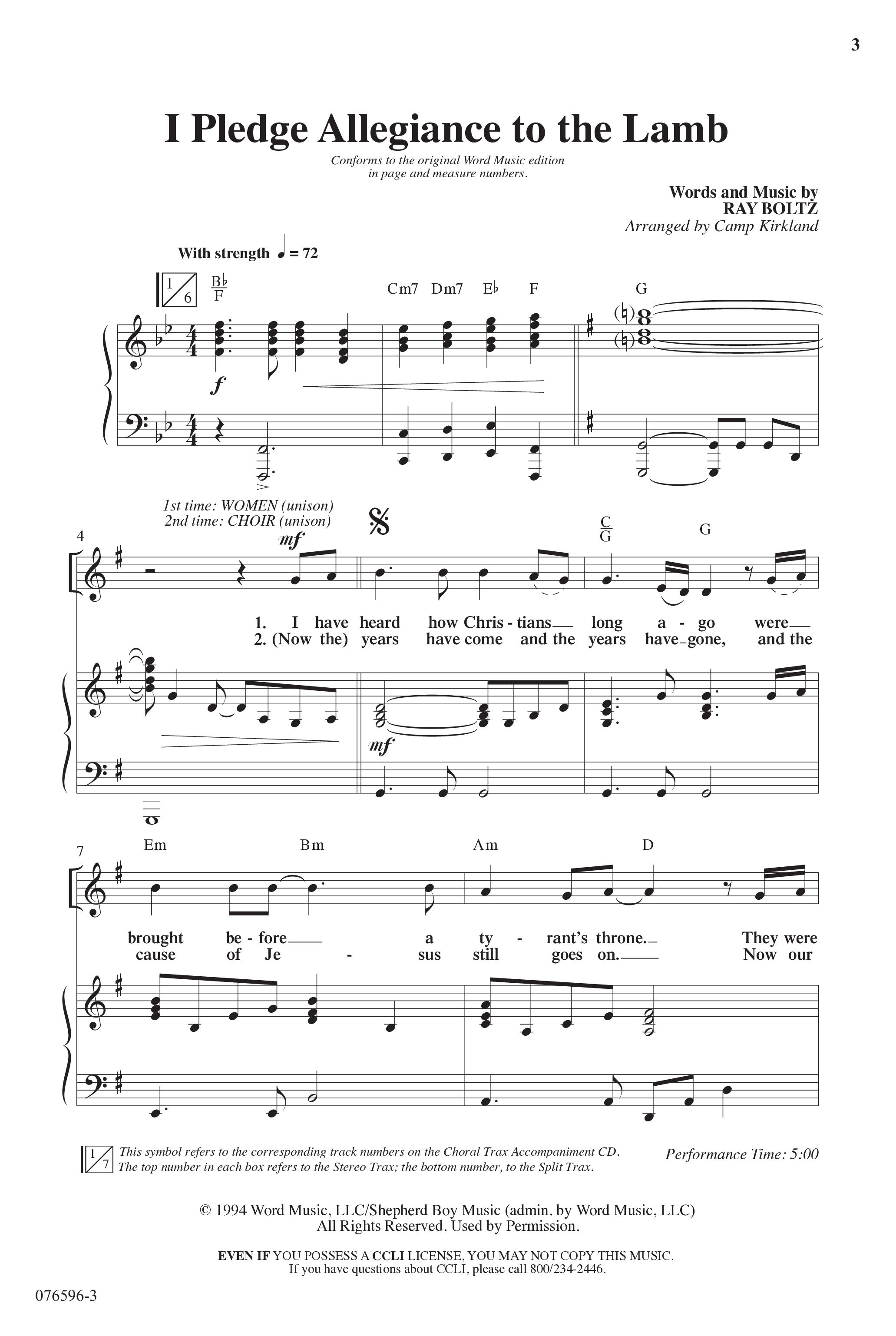 I Pledge Allegiance To The Lamb (Choral Anthem SATB) Anthem (SATB/Piano) (Word Music Choral / Arr. Camp Kirkland)