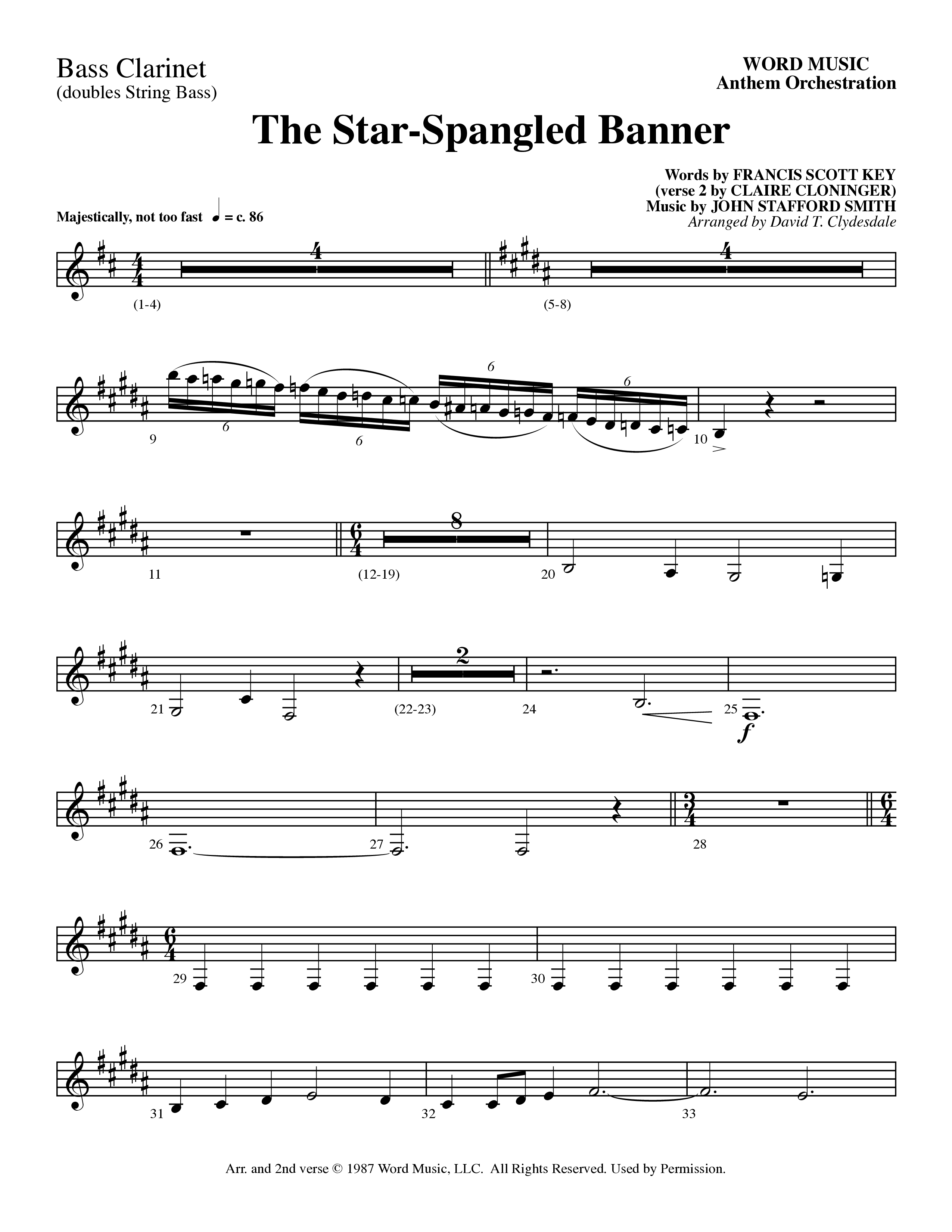 The Star-Spangled Banner (Choral Anthem SATB) Bass Clarinet (Word Music Choral / Arr. David Clydesdale)