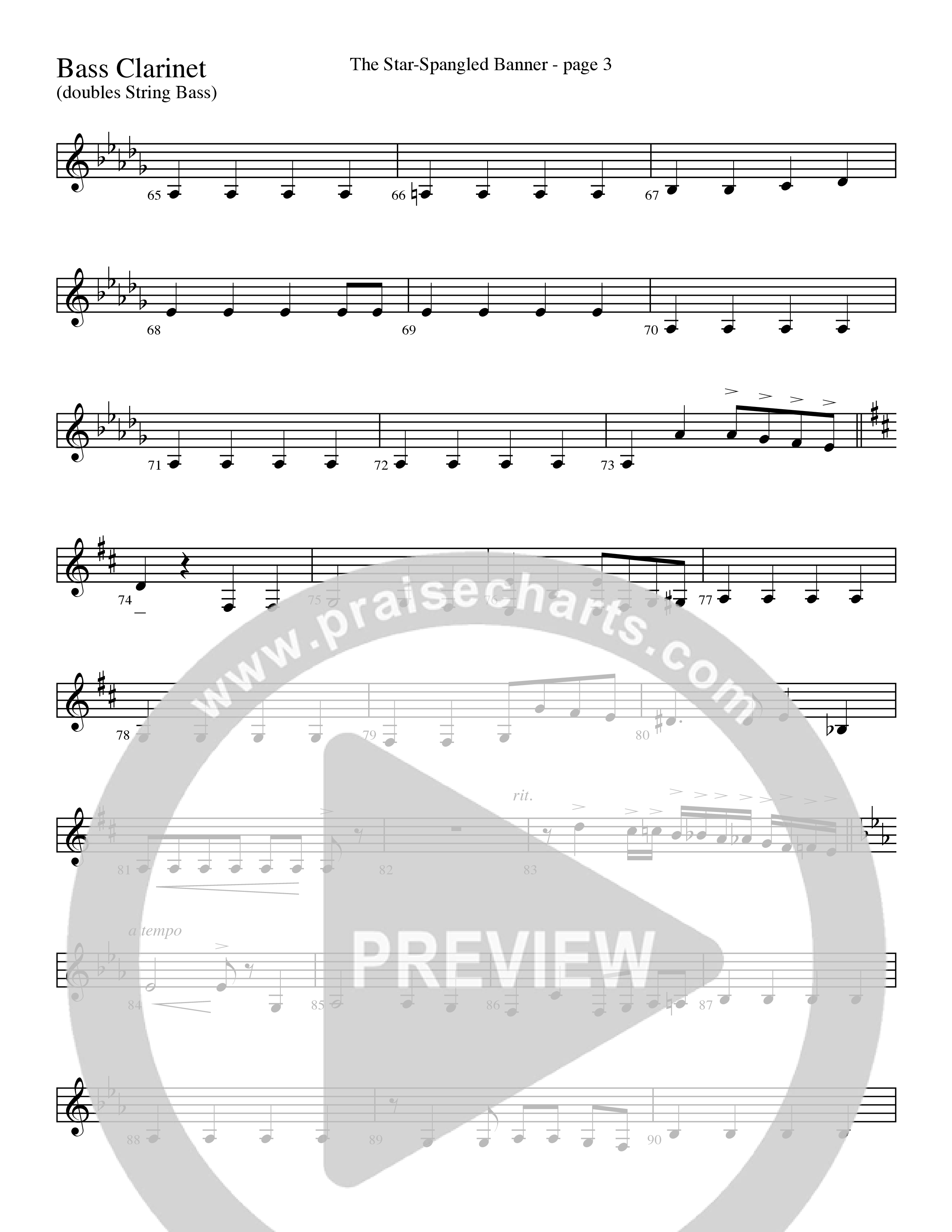 The Star-Spangled Banner (Choral Anthem SATB) Bass Clarinet (Word Music Choral / Arr. David Clydesdale)