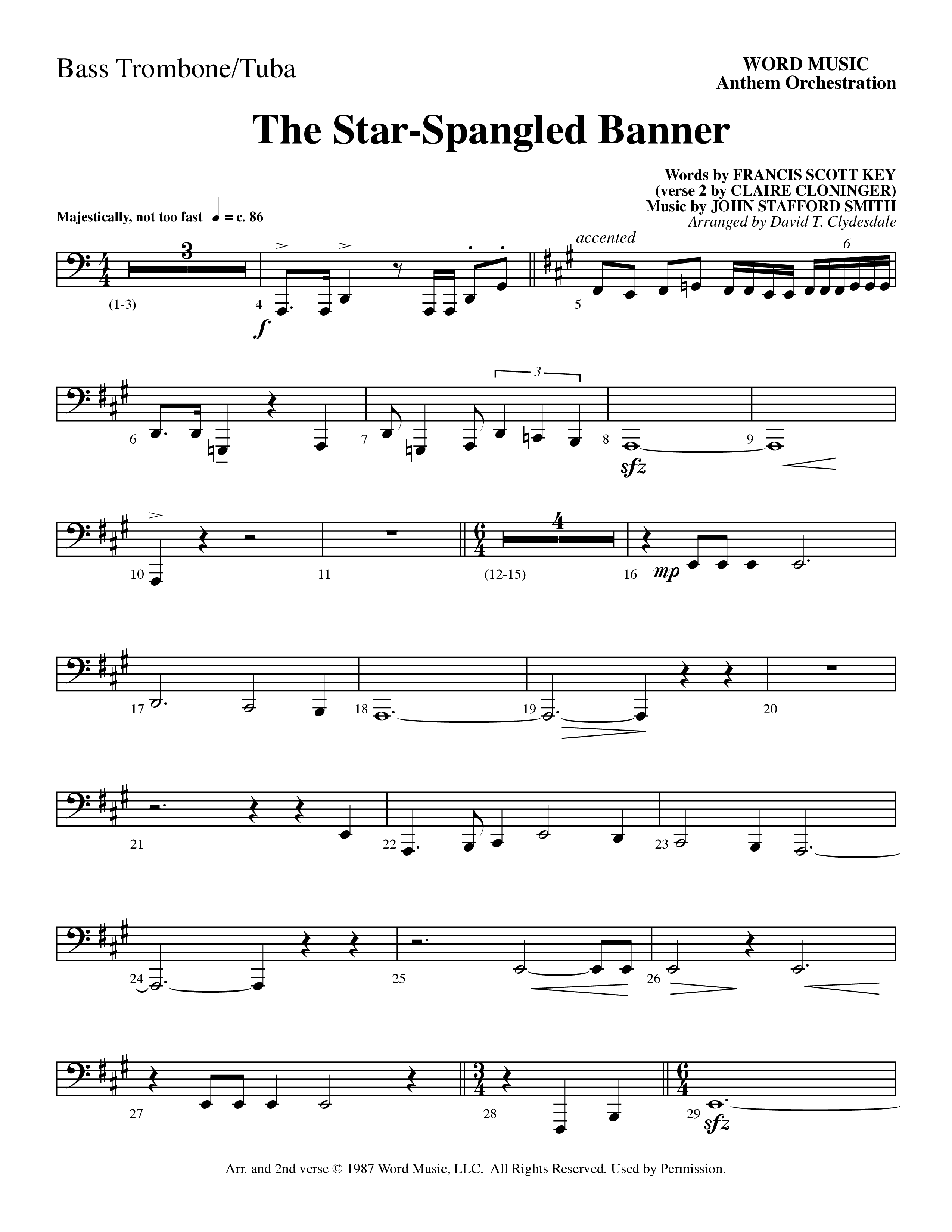 The Star-Spangled Banner (Choral Anthem SATB) Orchestration (Word Music Choral / Arr. David Clydesdale)