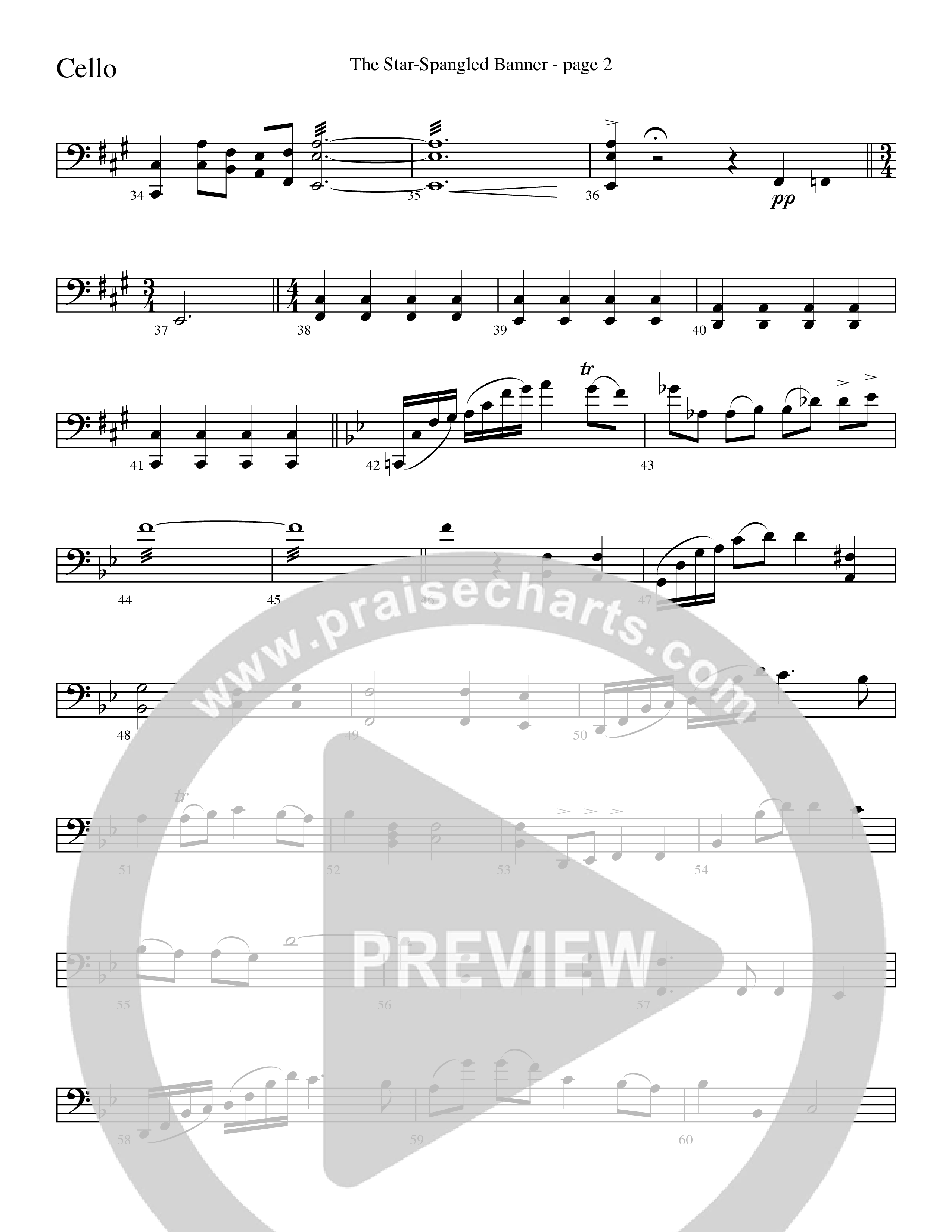 The Star-Spangled Banner (Choral Anthem SATB) Cello (Word Music Choral / Arr. David Clydesdale)