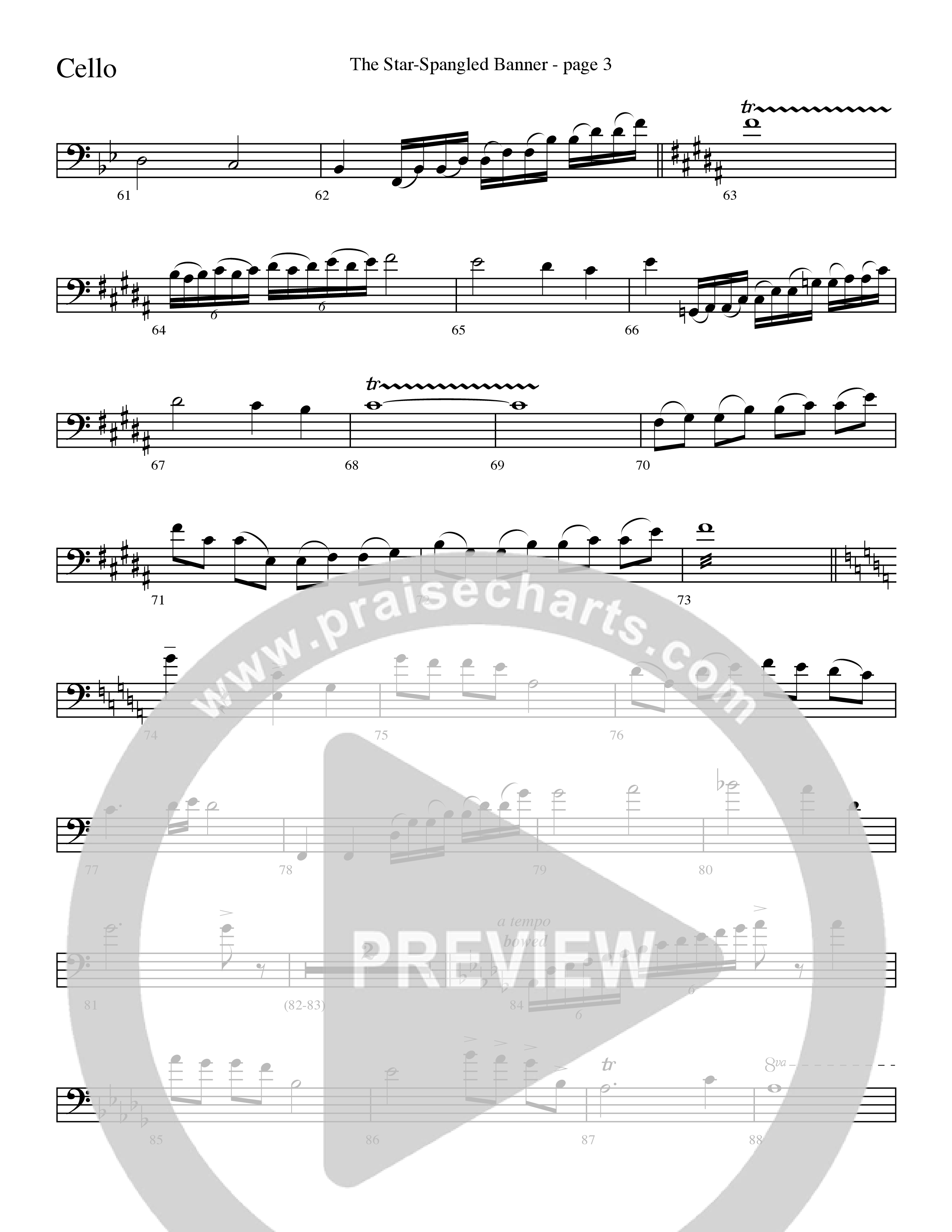 The Star-Spangled Banner (Choral Anthem SATB) Cello (Word Music Choral / Arr. David Clydesdale)