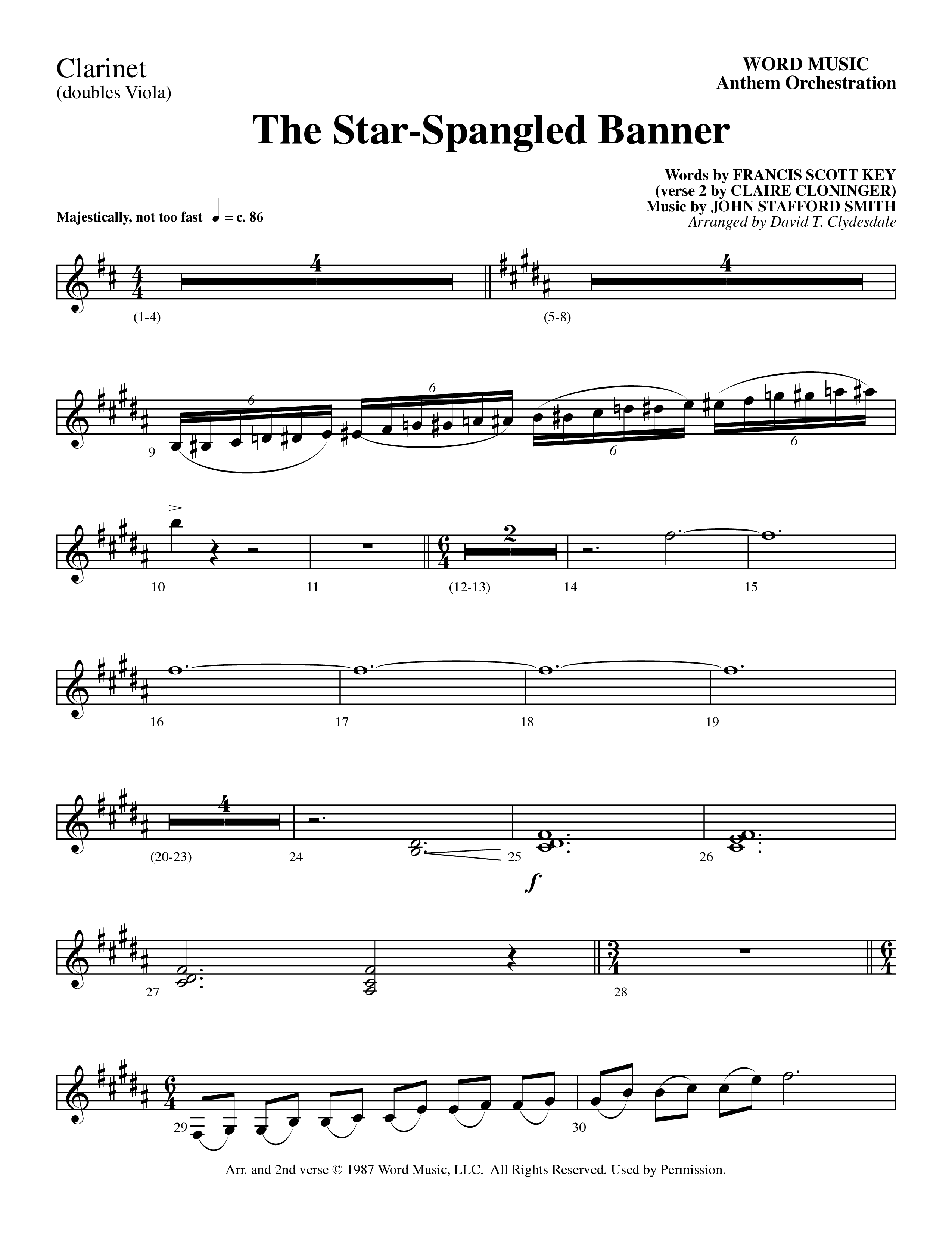 The Star-Spangled Banner (Choral Anthem SATB) Clarinet 3 (Word Music Choral / Arr. David Clydesdale)