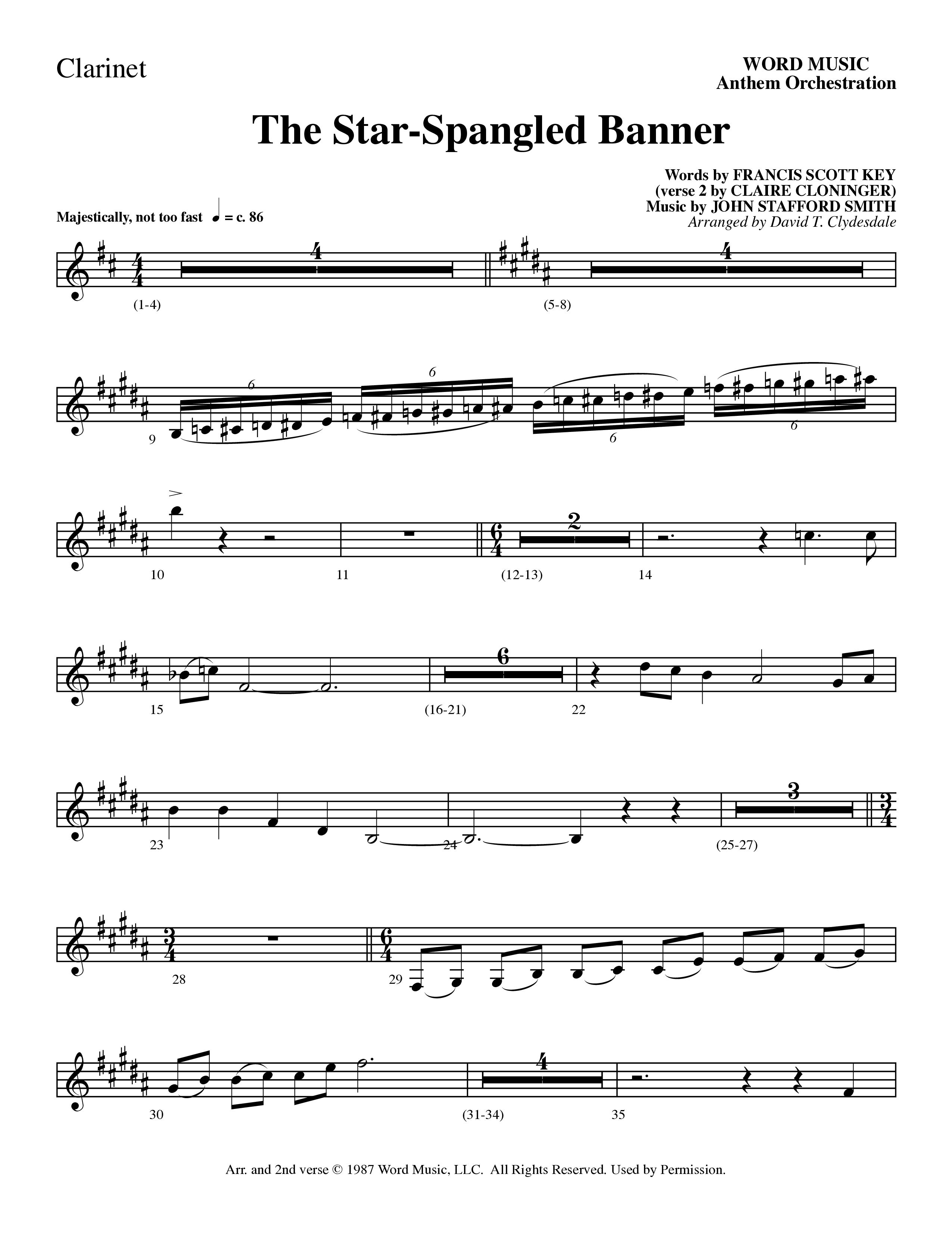 The Star-Spangled Banner (Choral Anthem SATB) Clarinet (Word Music Choral / Arr. David Clydesdale)