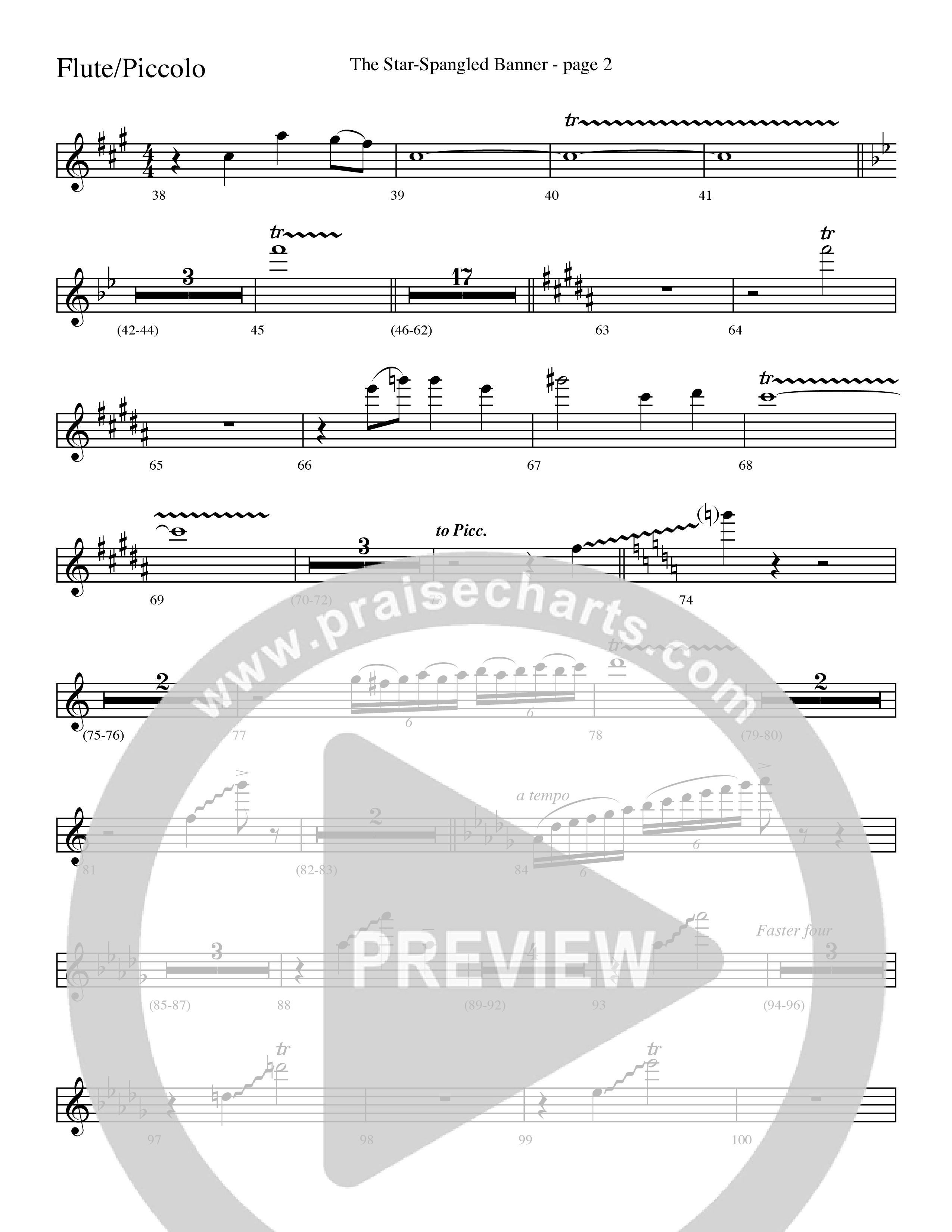 The Star-Spangled Banner (Choral Anthem SATB) Flute/Piccolo (Word Music Choral / Arr. David Clydesdale)