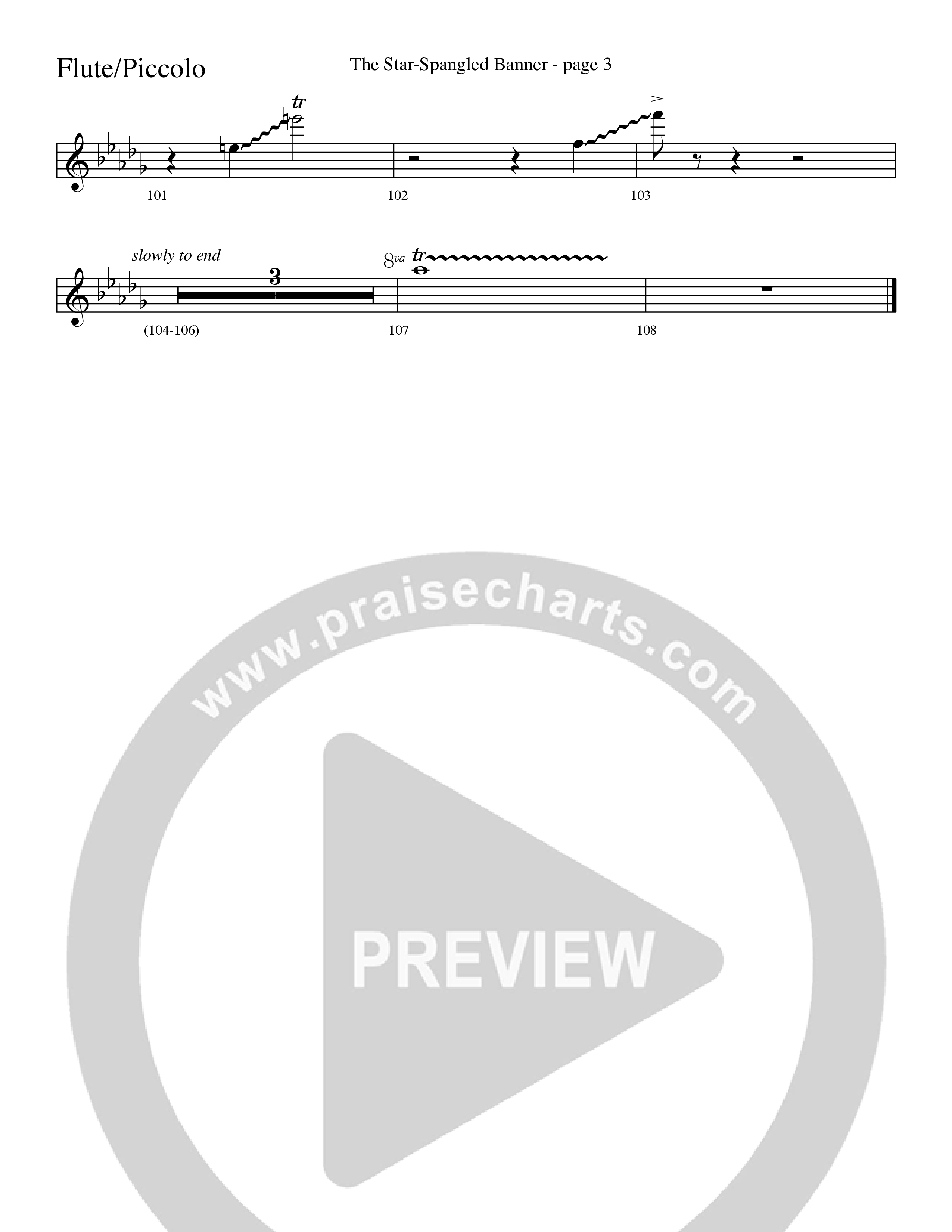 The Star-Spangled Banner (Choral Anthem SATB) Flute/Piccolo (Word Music Choral / Arr. David Clydesdale)