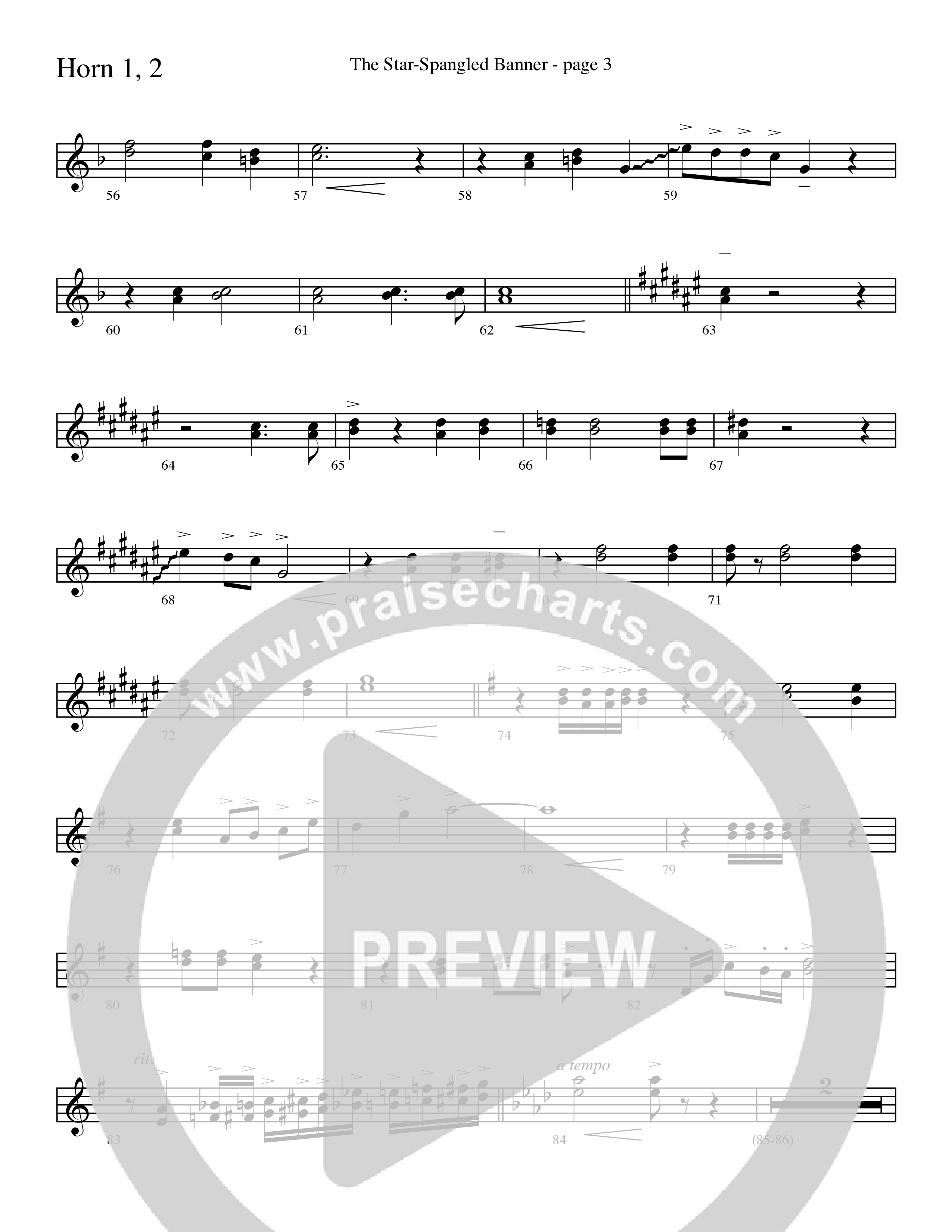 The Star-Spangled Banner (Choral Anthem SATB) French Horn 1/2 (Word Music Choral / Arr. David Clydesdale)