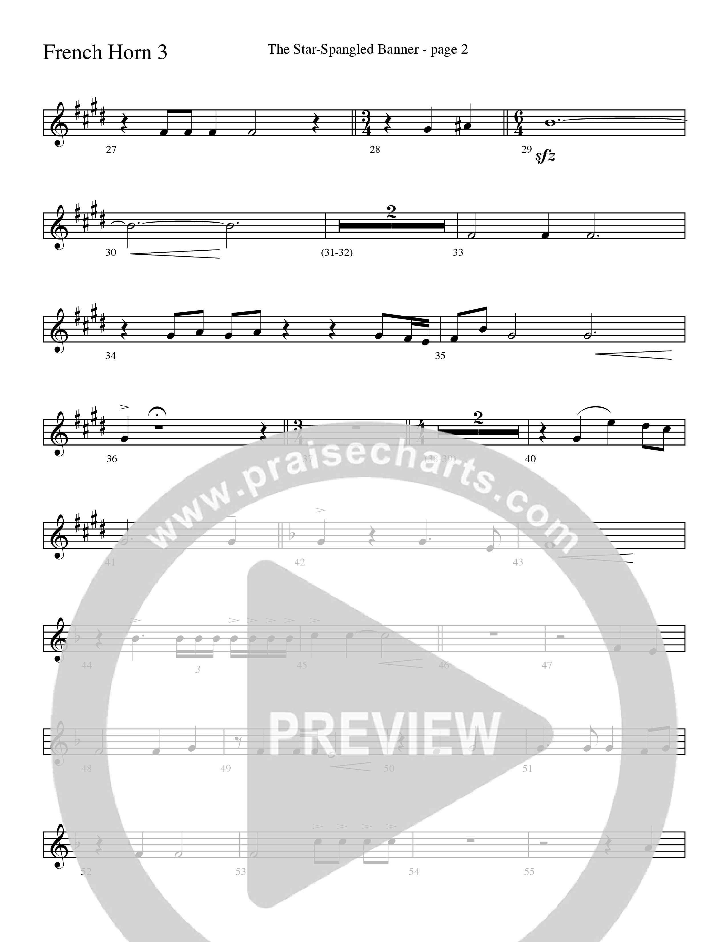 The Star-Spangled Banner (Choral Anthem SATB) French Horn 3 (Word Music Choral / Arr. David Clydesdale)