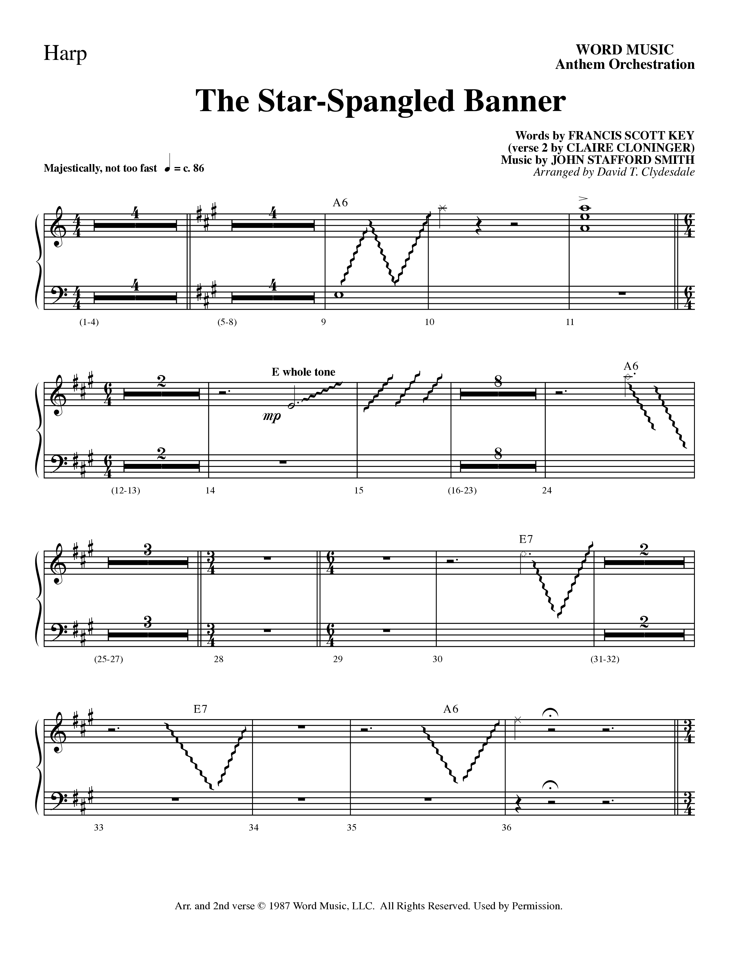 The Star-Spangled Banner (Choral Anthem SATB) Harp (Word Music Choral / Arr. David Clydesdale)
