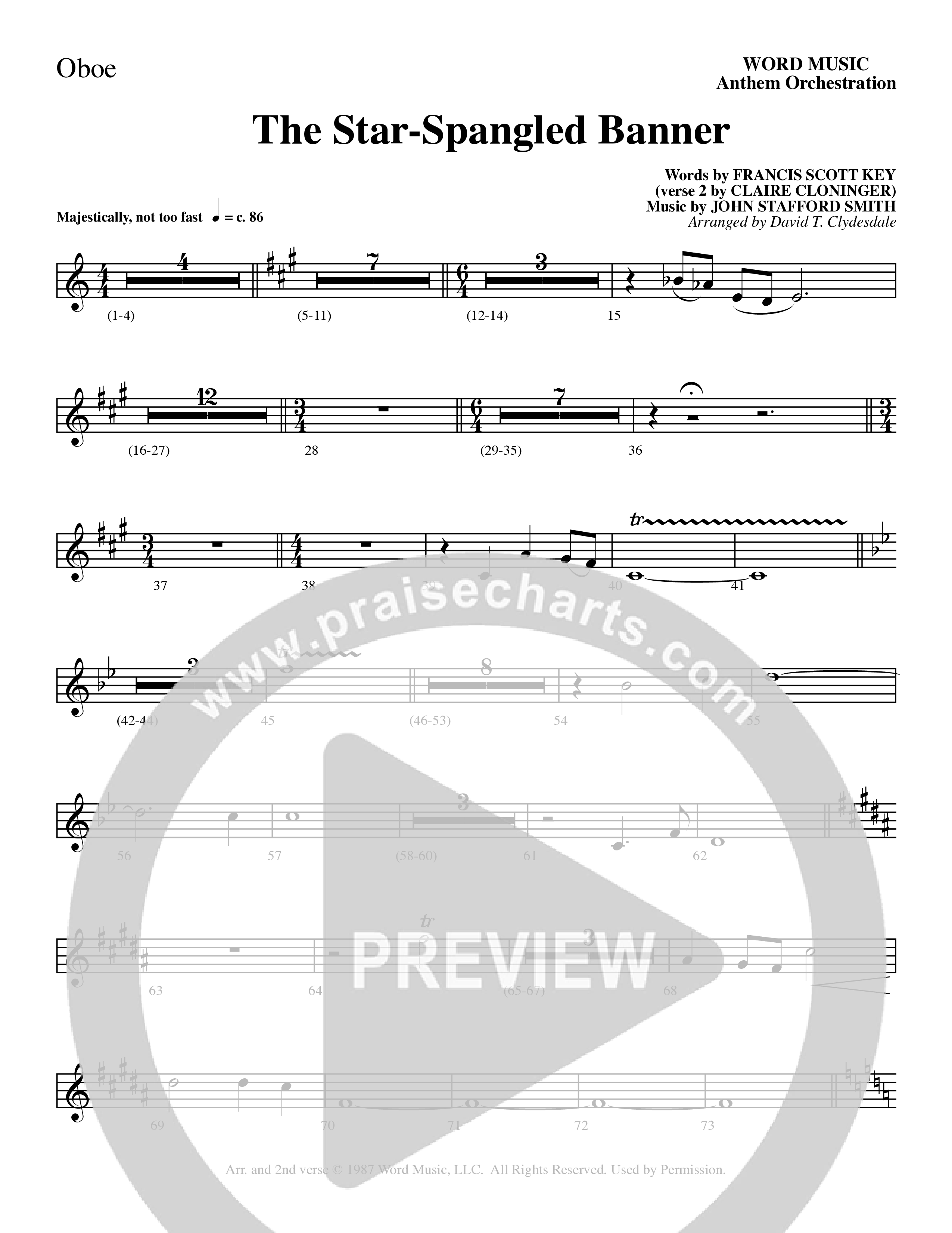 The Star-Spangled Banner (Choral Anthem SATB) Oboe (Word Music Choral / Arr. David Clydesdale)
