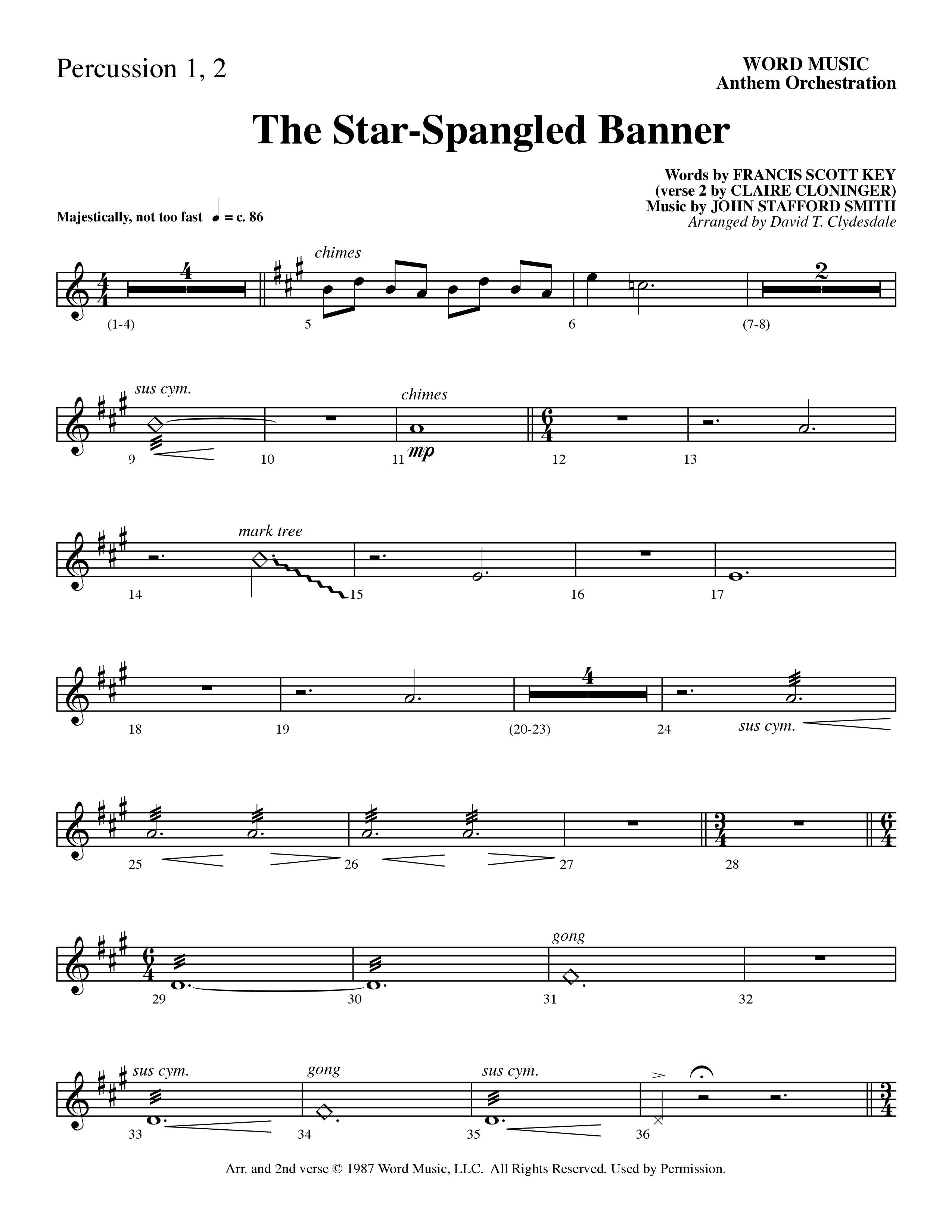 The Star-Spangled Banner (Choral Anthem SATB) Percussion (Word Music Choral / Arr. David Clydesdale)