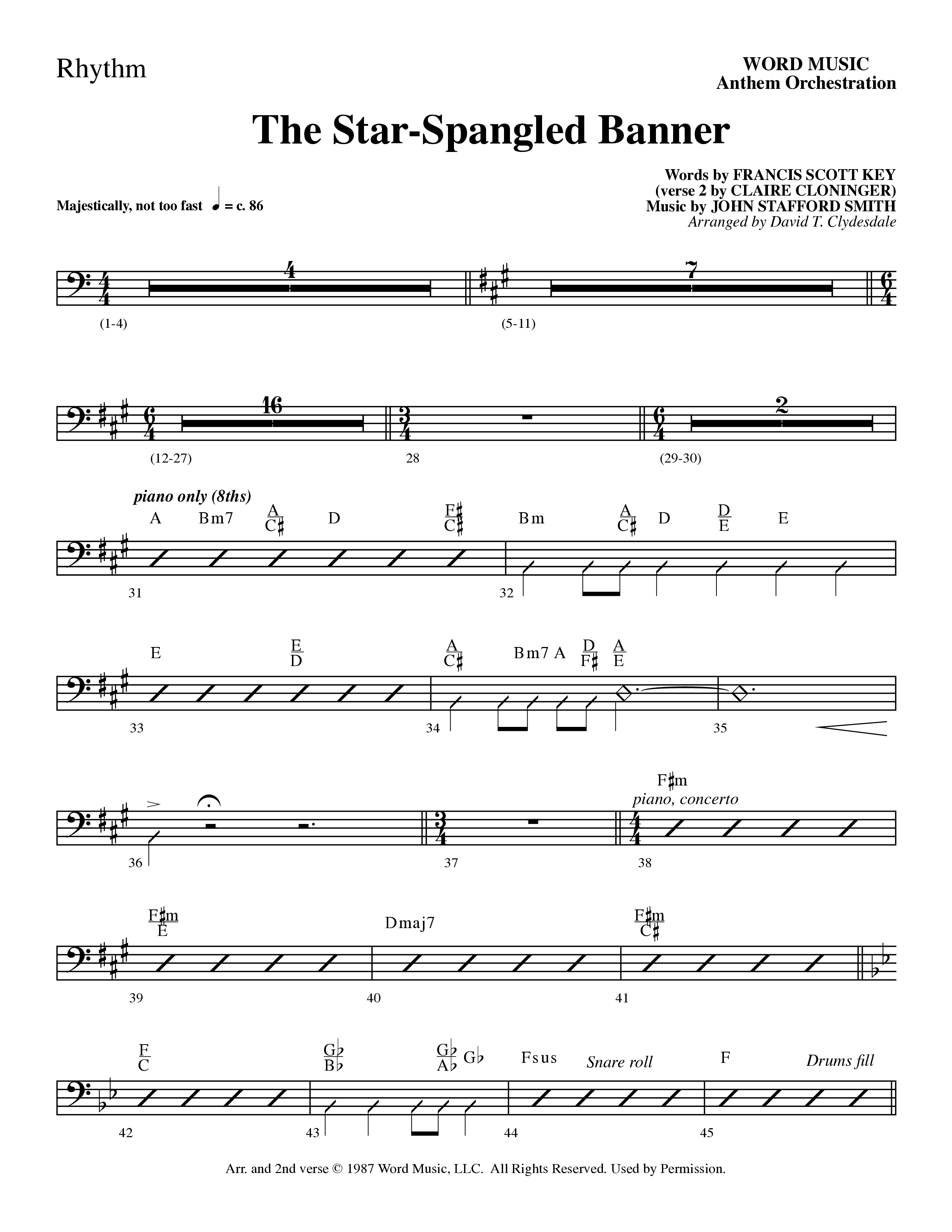 The Star-Spangled Banner (Choral Anthem SATB) Rhythm Chart (Word Music Choral / Arr. David Clydesdale)