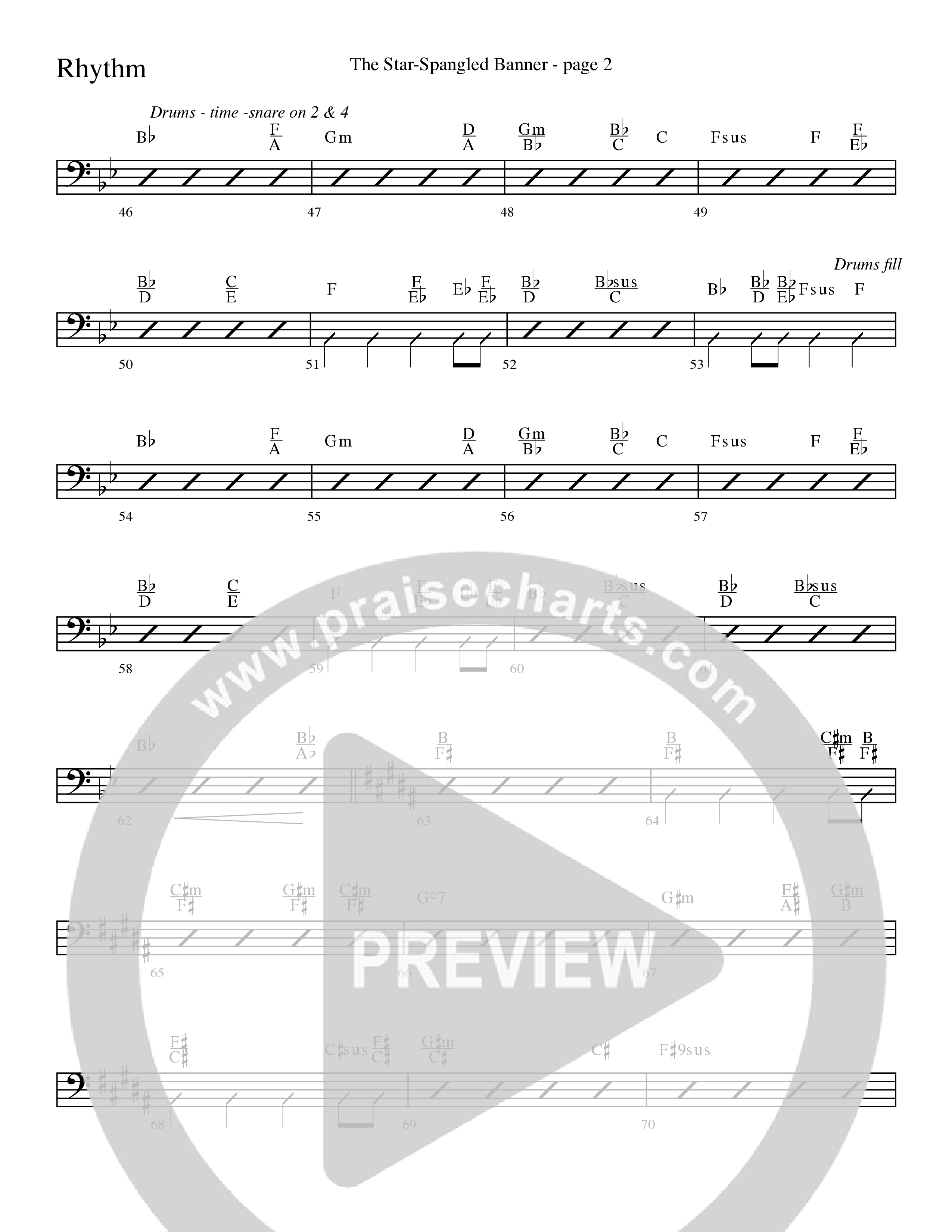 The Star-Spangled Banner (Choral Anthem SATB) Rhythm Chart (Word Music Choral / Arr. David Clydesdale)