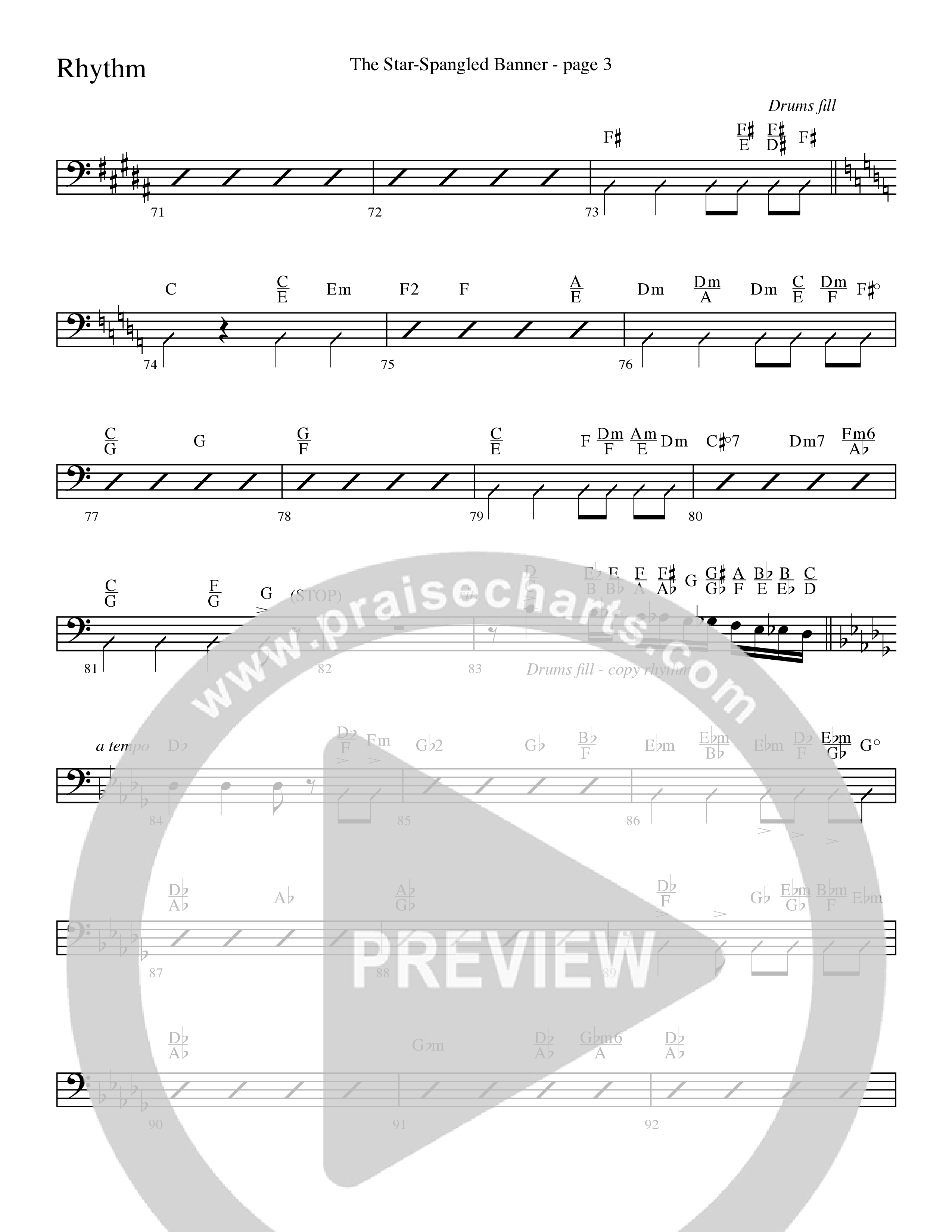 The Star-Spangled Banner (Choral Anthem SATB) Rhythm Chart (Word Music Choral / Arr. David Clydesdale)