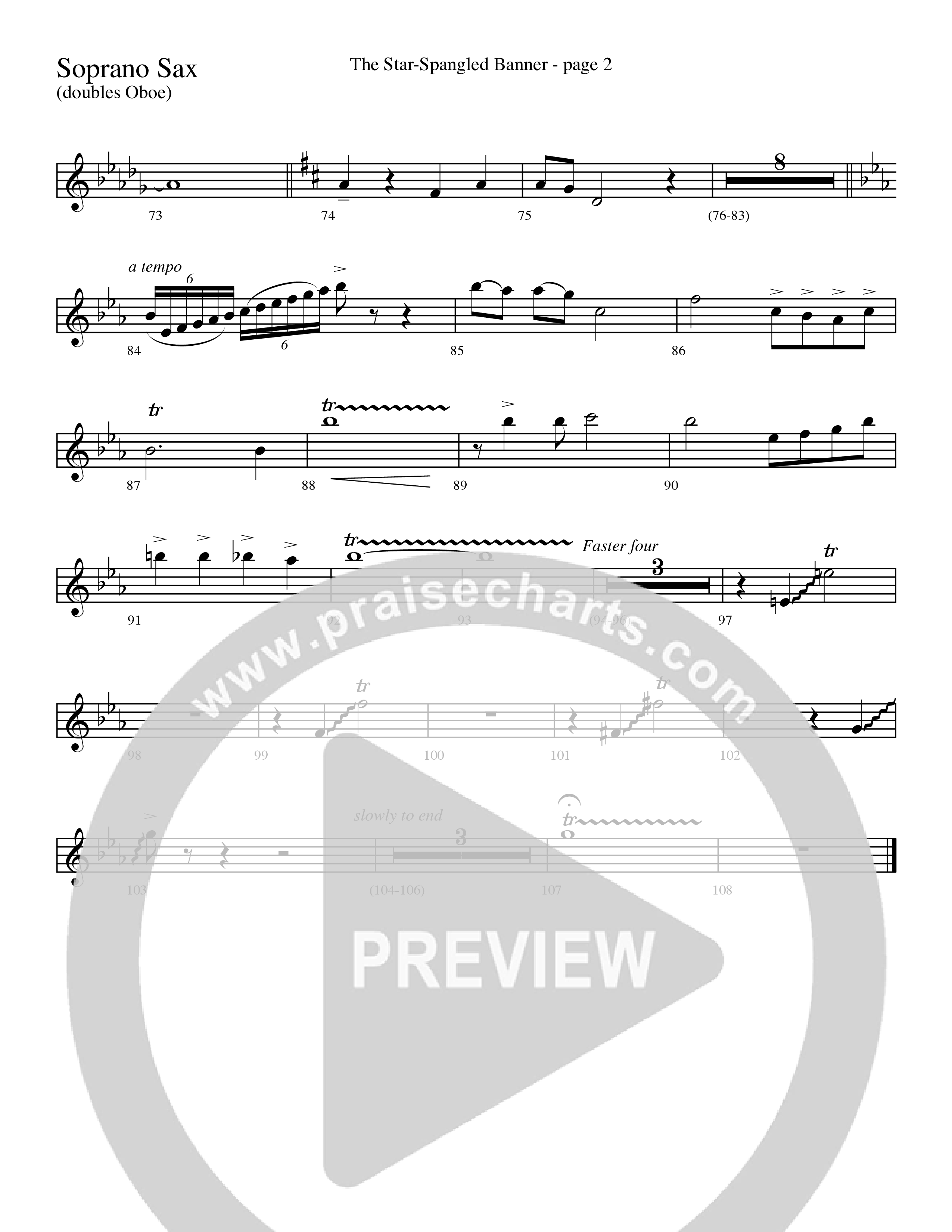 The Star-Spangled Banner (Choral Anthem SATB) Soprano Sax (Word Music Choral / Arr. David Clydesdale)