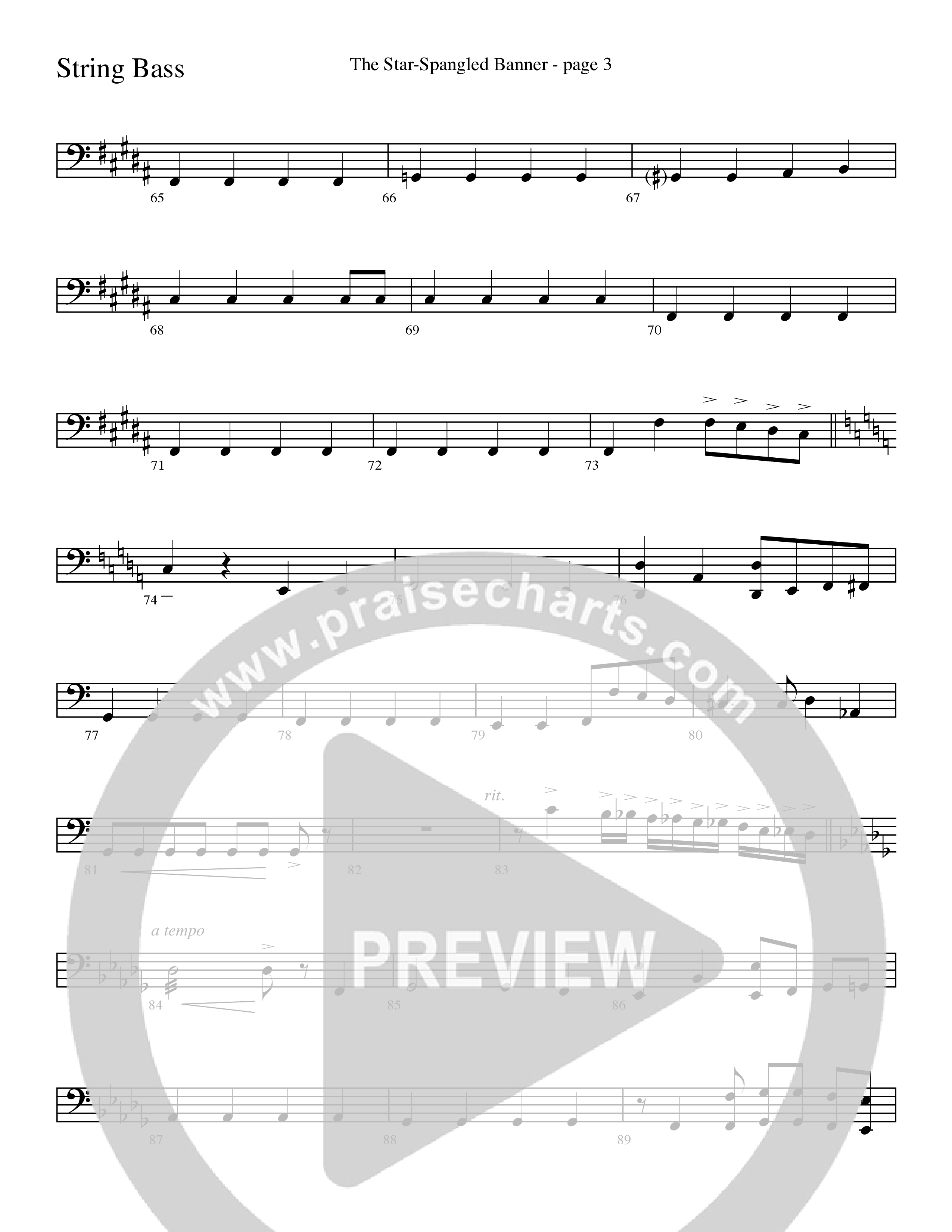 The Star-Spangled Banner (Choral Anthem SATB) String Bass (Word Music Choral / Arr. David Clydesdale)