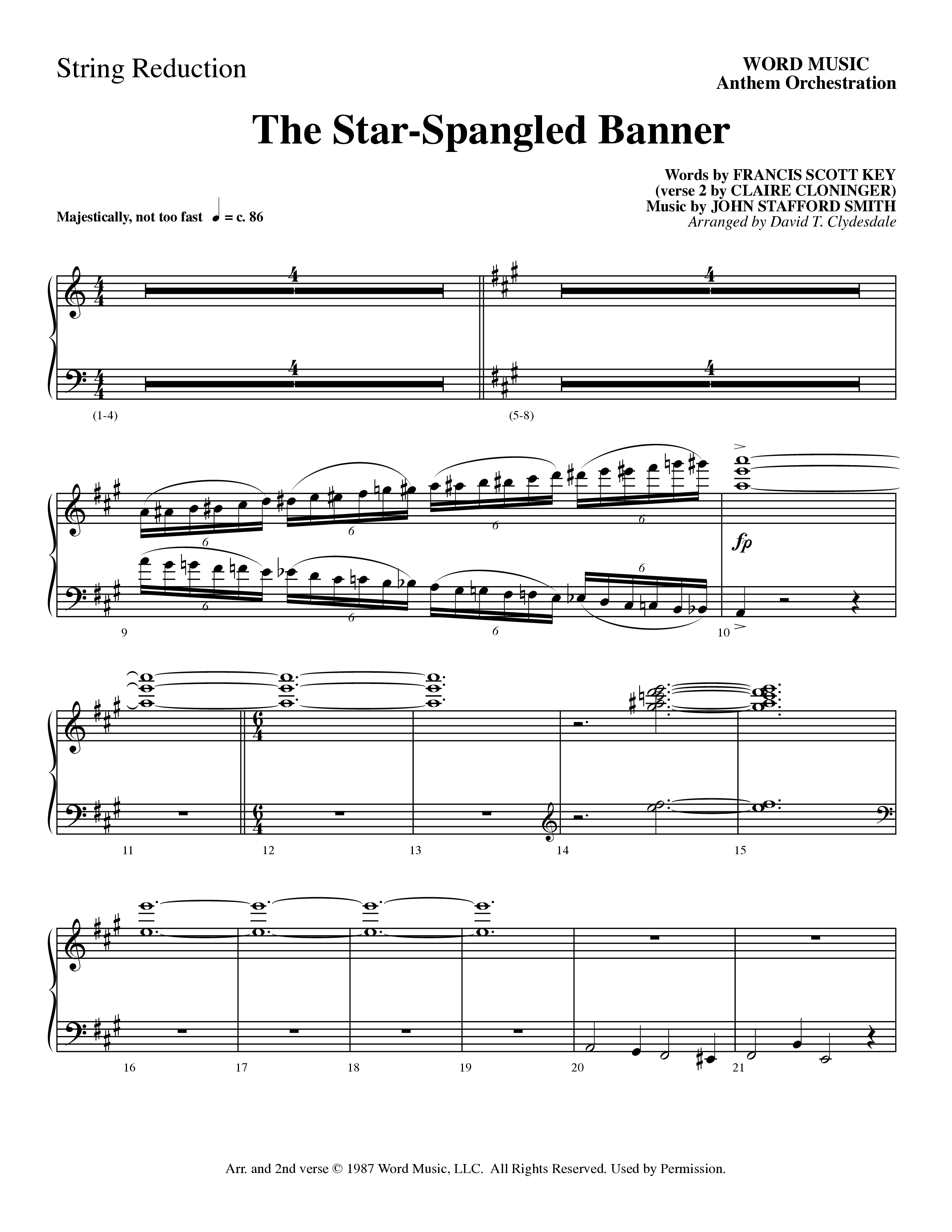 The Star-Spangled Banner (Choral Anthem SATB) String Reduction (Word Music Choral / Arr. David Clydesdale)
